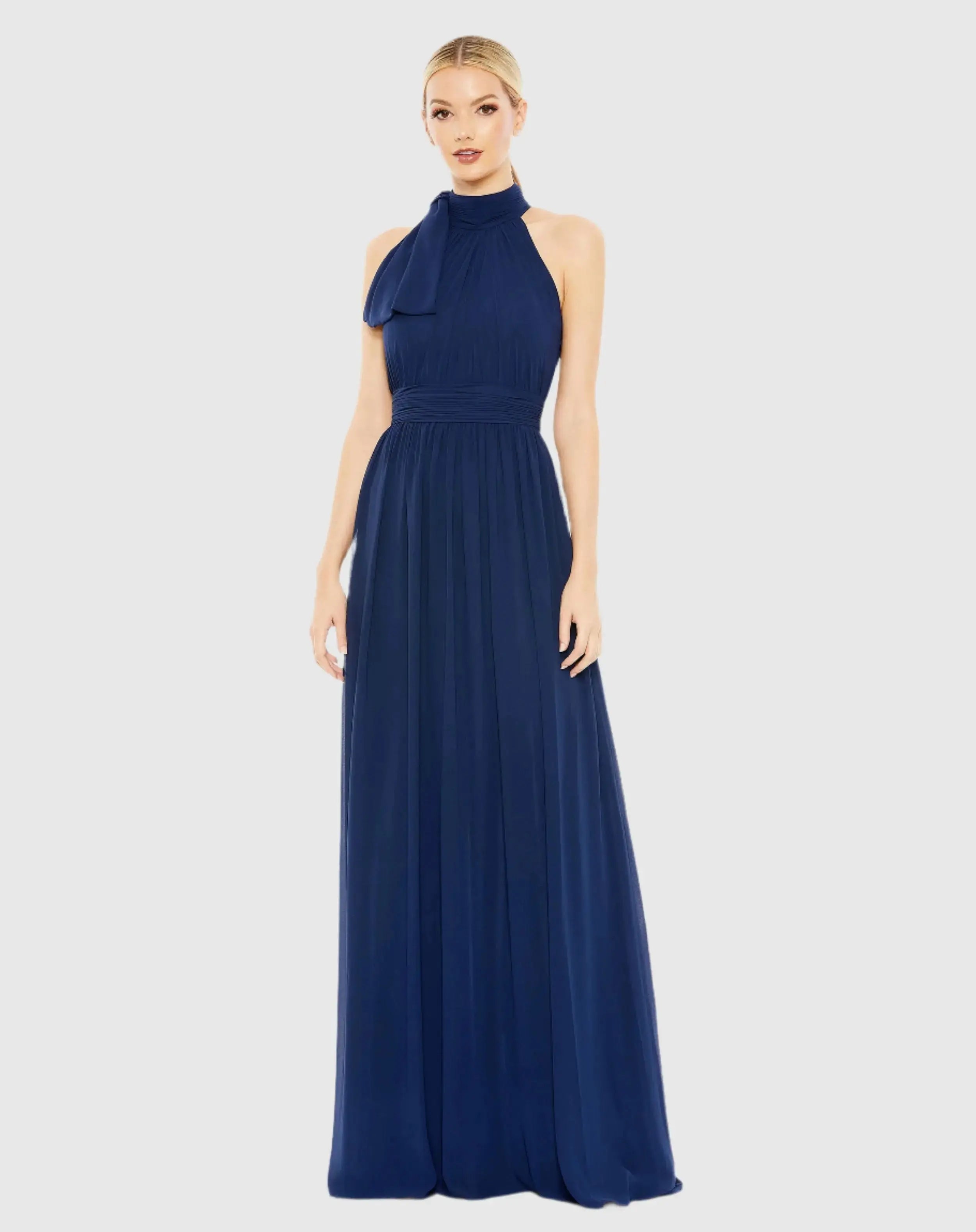 Navy High Neck Chiffon Gown-Myartka