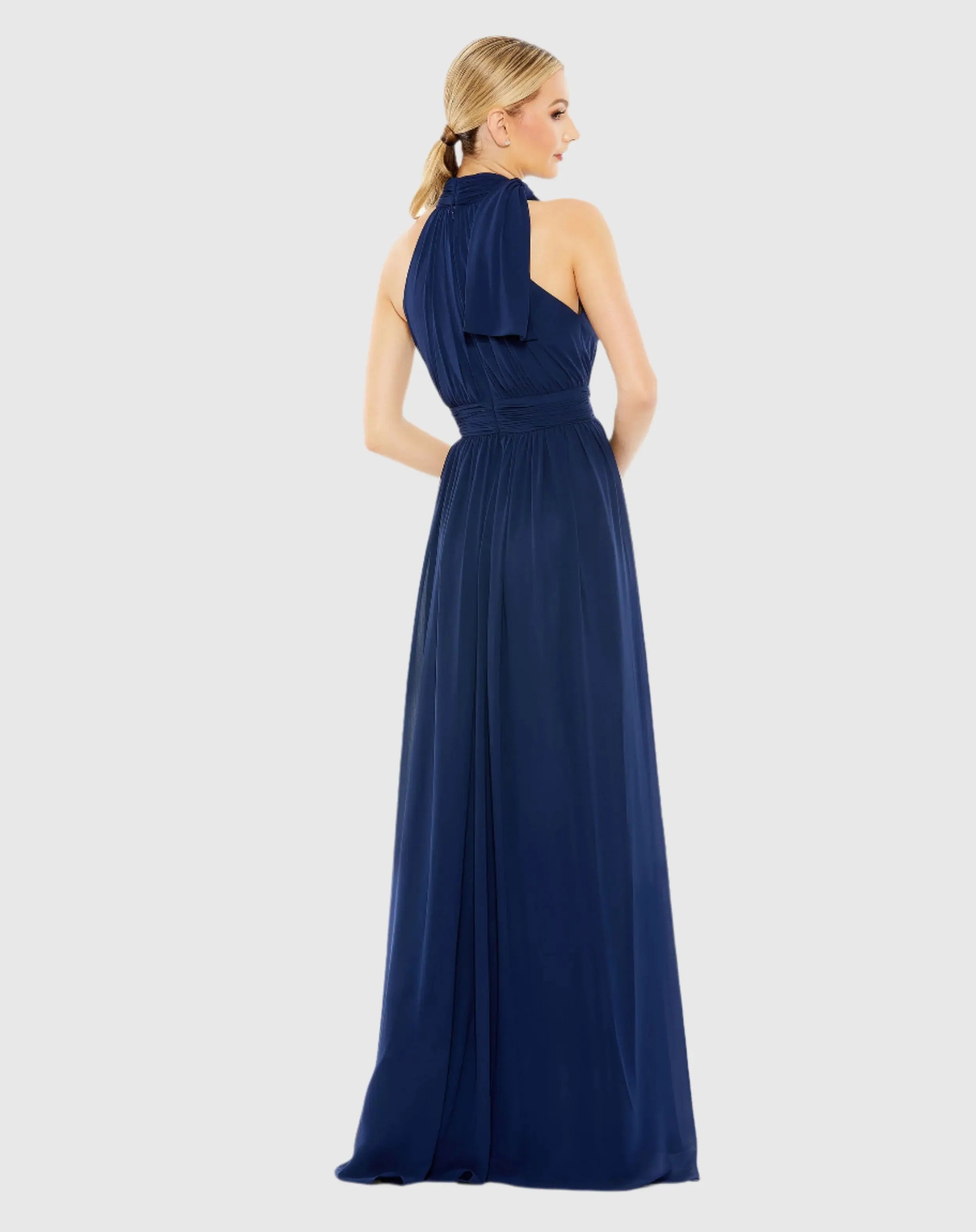 Navy High Neck Chiffon Gown-Myartka