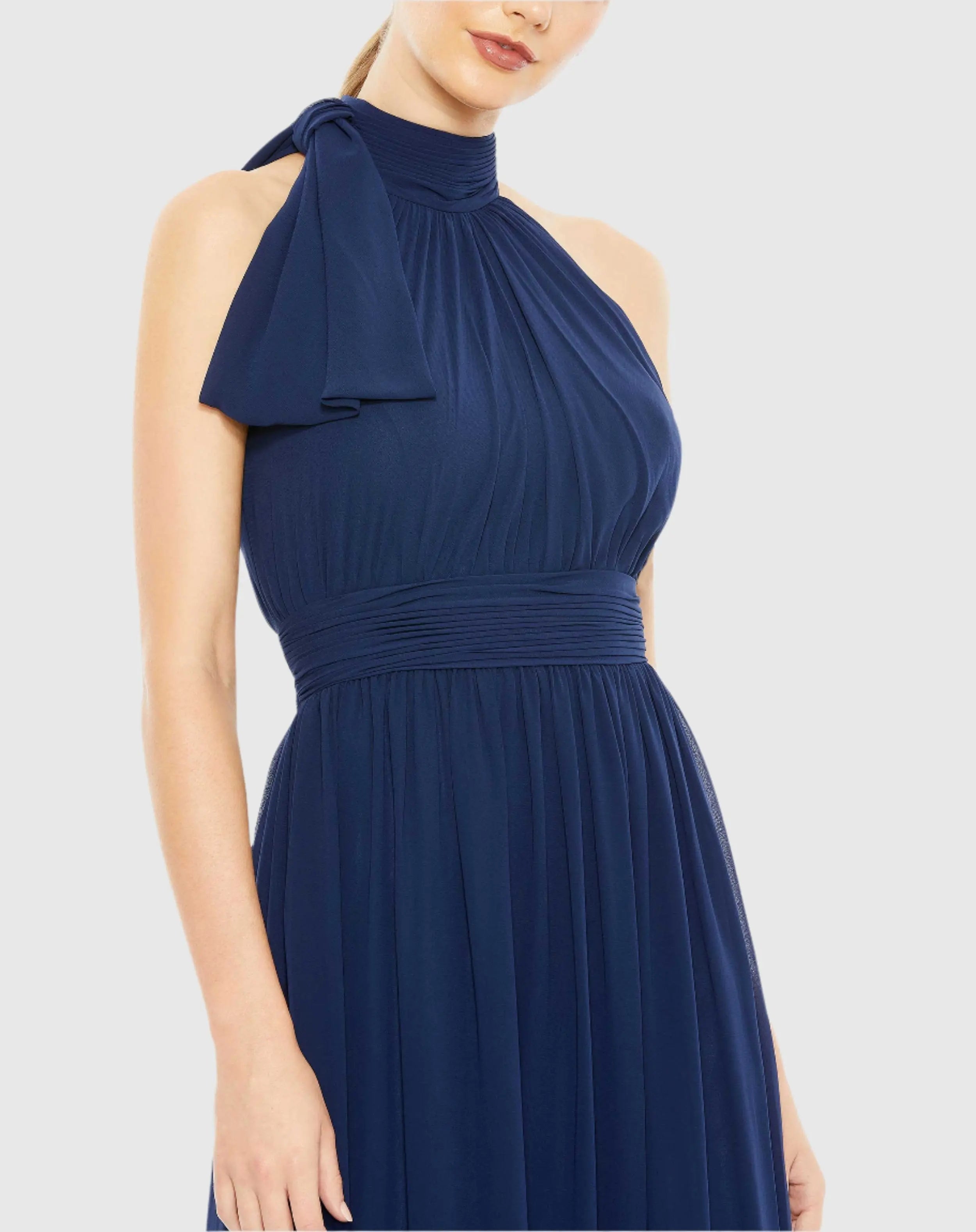 Navy High Neck Chiffon Gown-Myartka