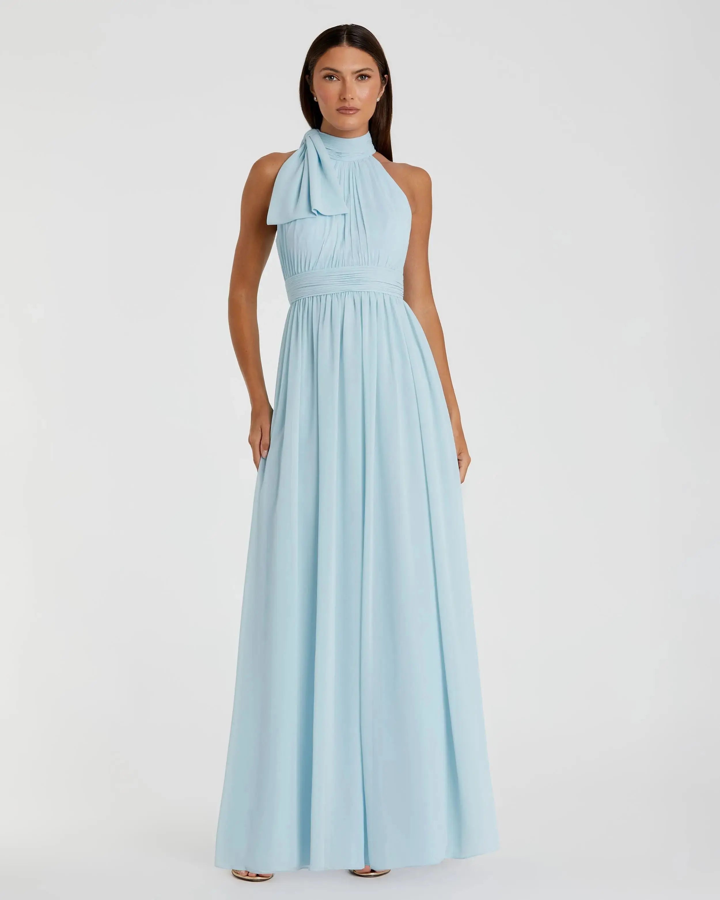 Blue High Neck Chiffon Gown-Myartka