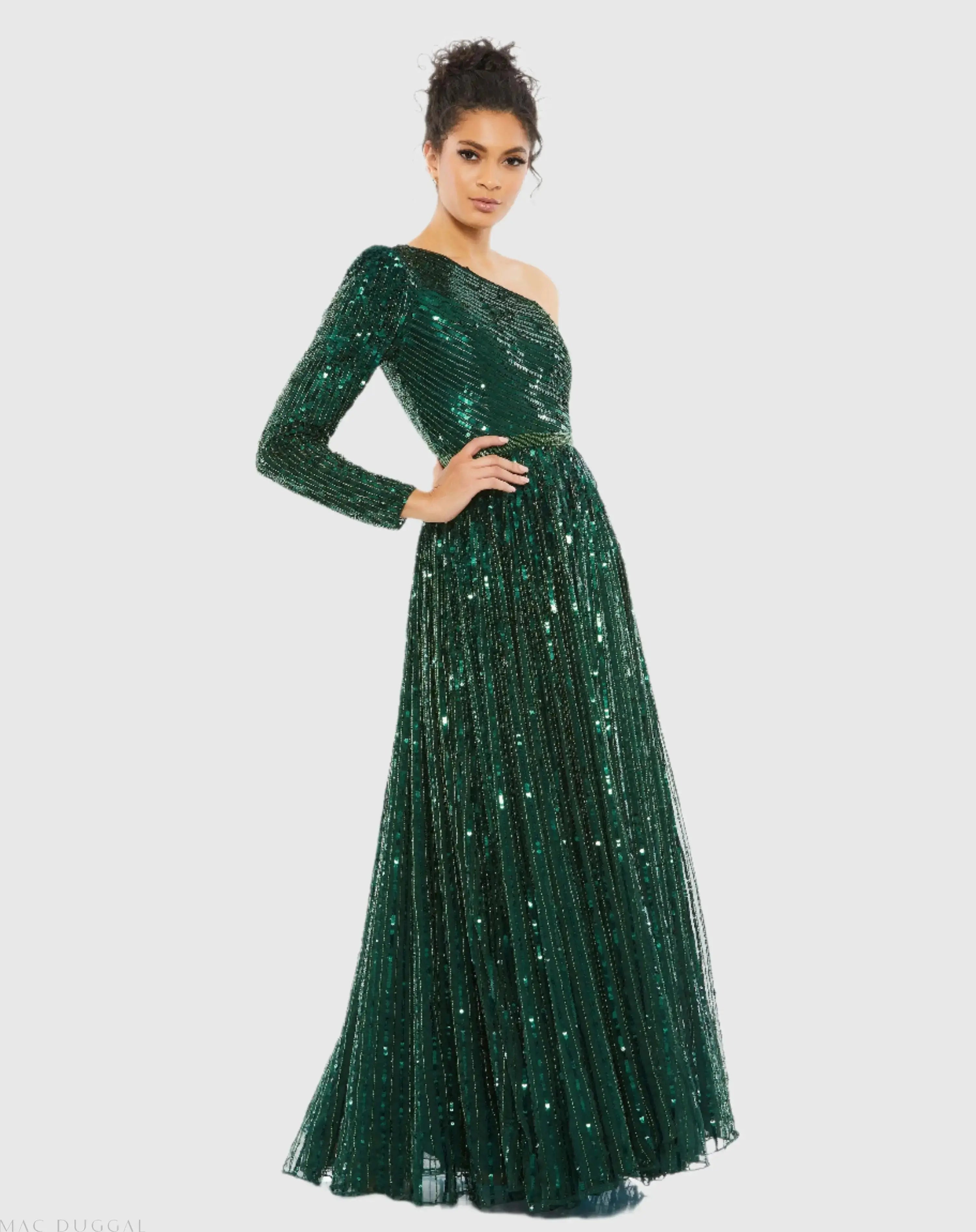 Sequined One Shoulder A Line Gown-Myartka