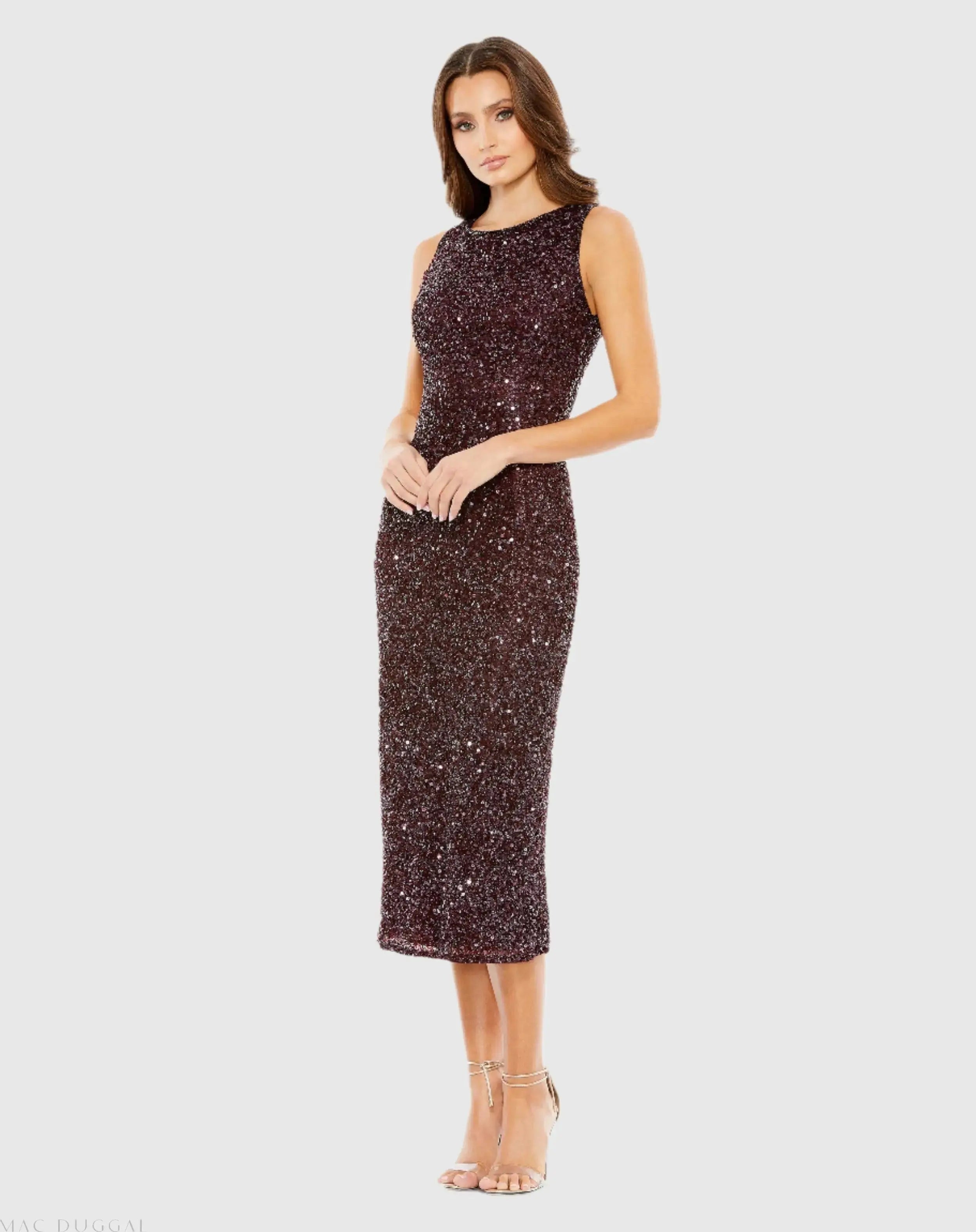 Sleeveless Sequined Midi Sheath Dress-Myartka