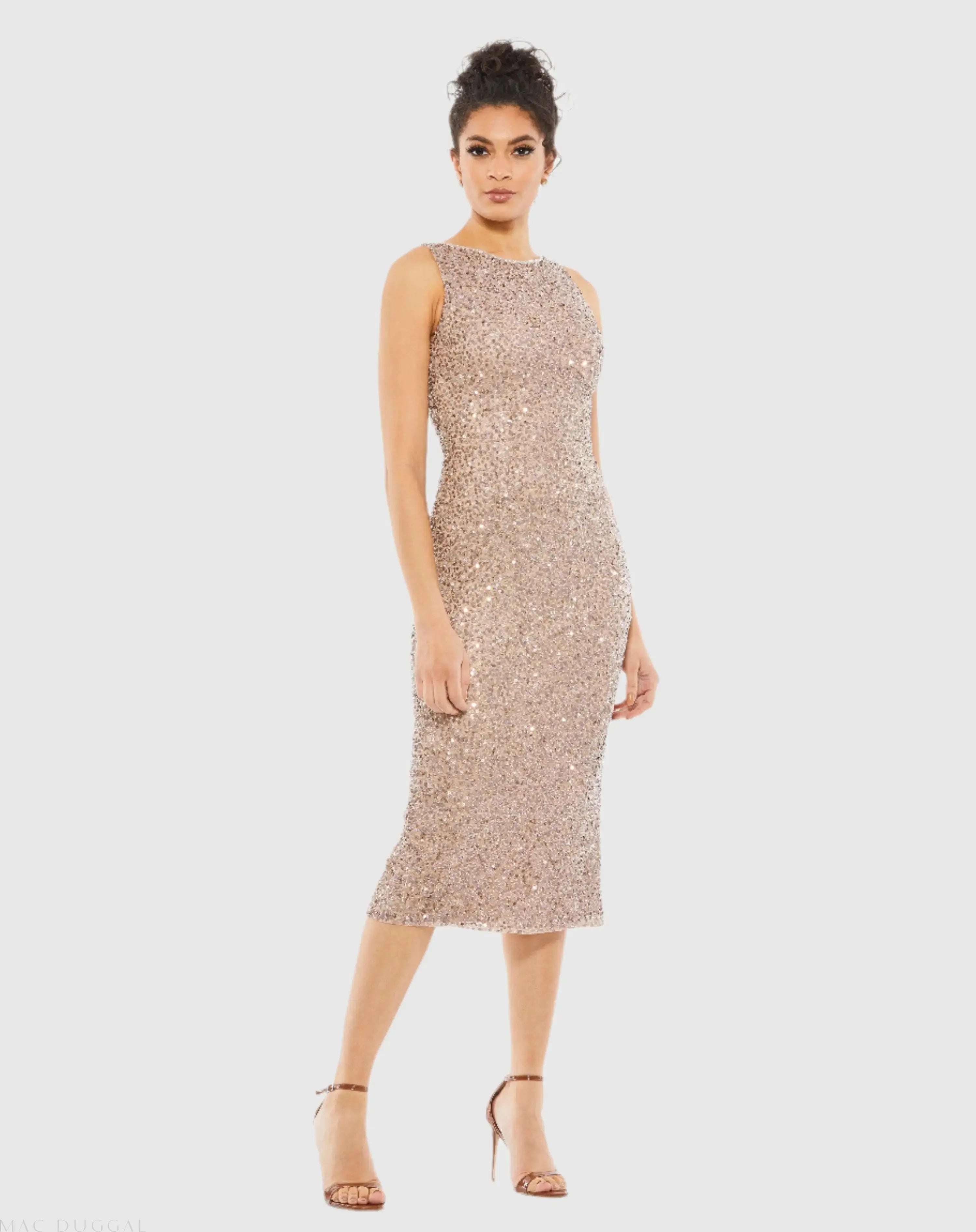 Sleeveless Sequined Midi Sheath Dress-Myartka