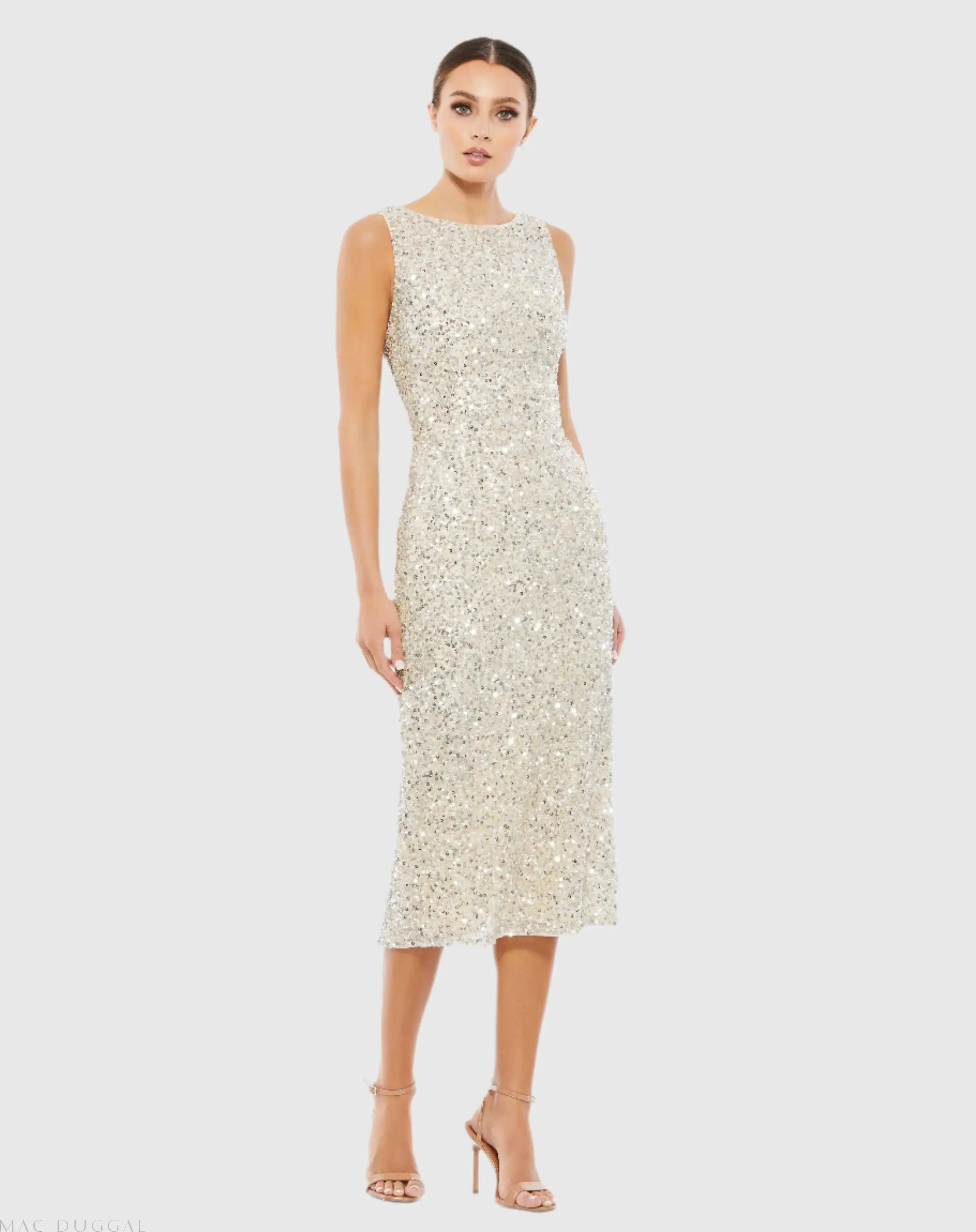 Sleeveless Sequined Midi Sheath Dress-Myartka