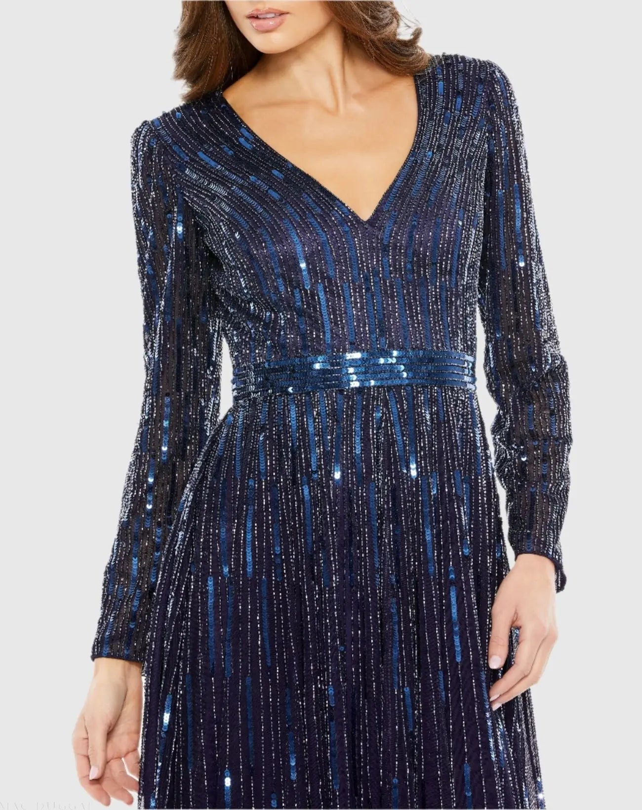 Navy Long Sleeve Tea Length Dress-Myartka