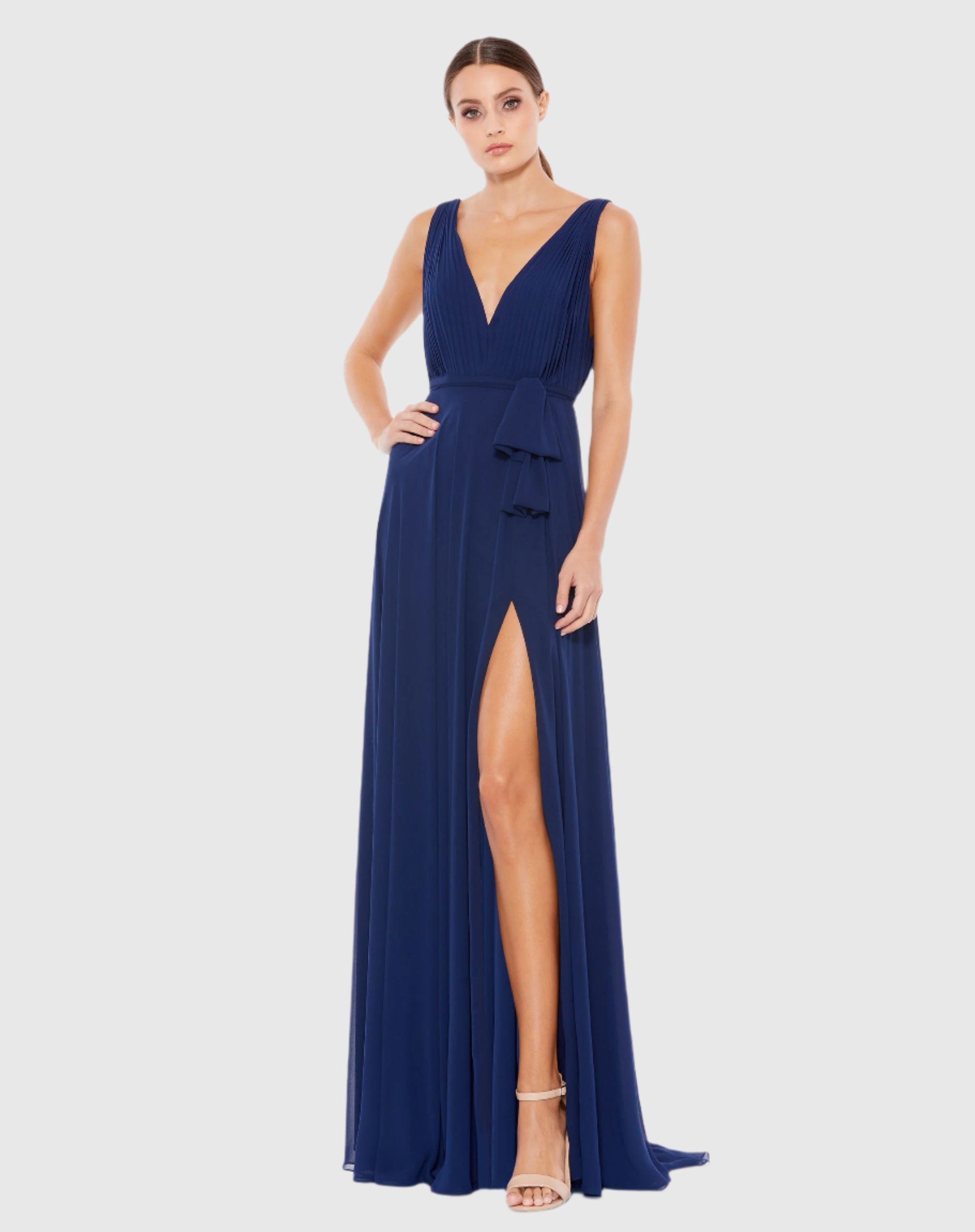 Navy Sleeveless V-Neck Chiffon Gown - FINAL SALE-Myartka