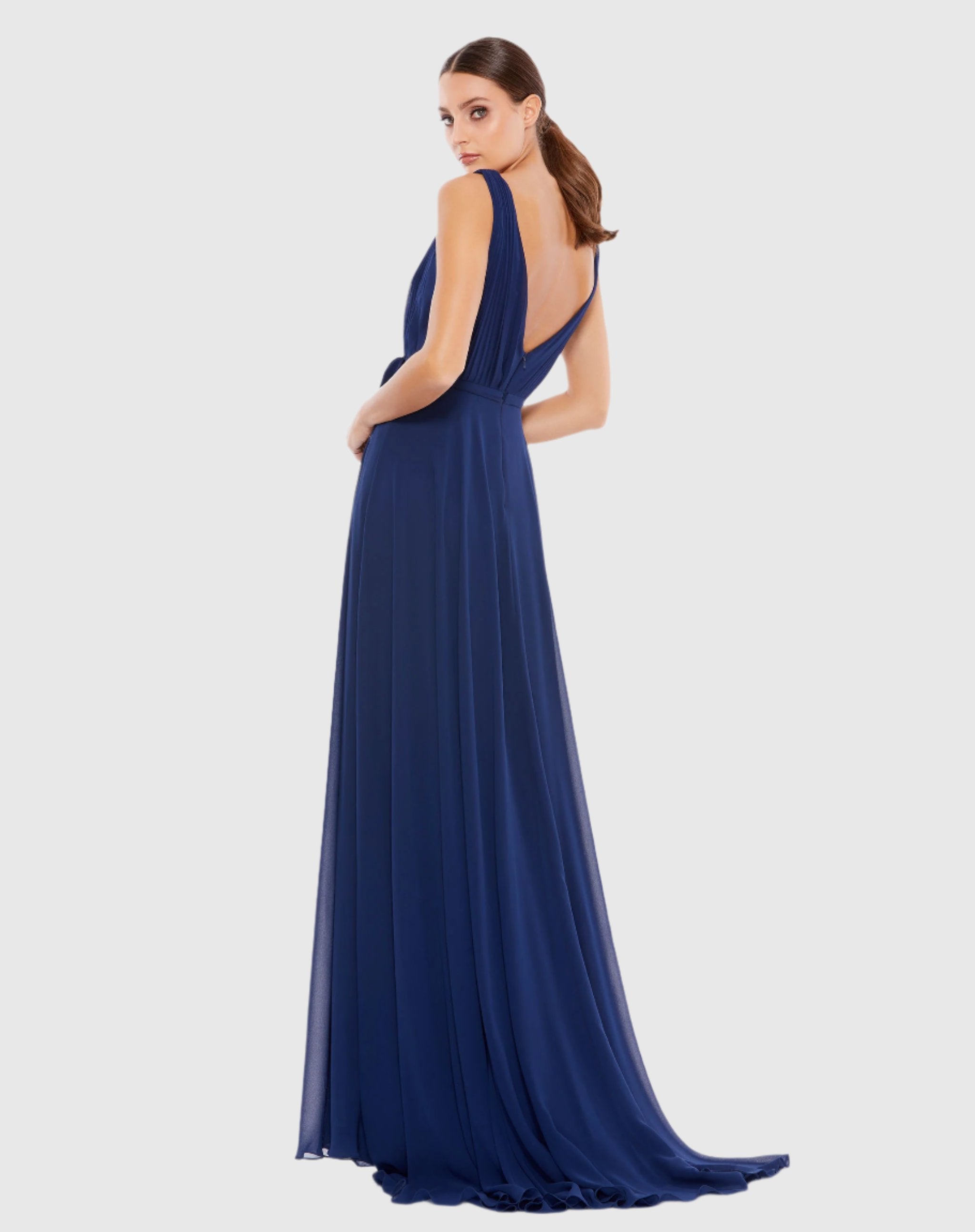 Navy Sleeveless V-Neck Chiffon Gown - FINAL SALE-Myartka