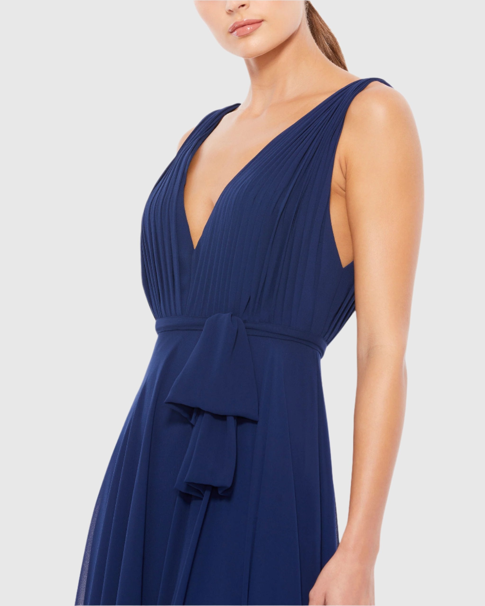 Navy Sleeveless V-Neck Chiffon Gown - FINAL SALE-Myartka