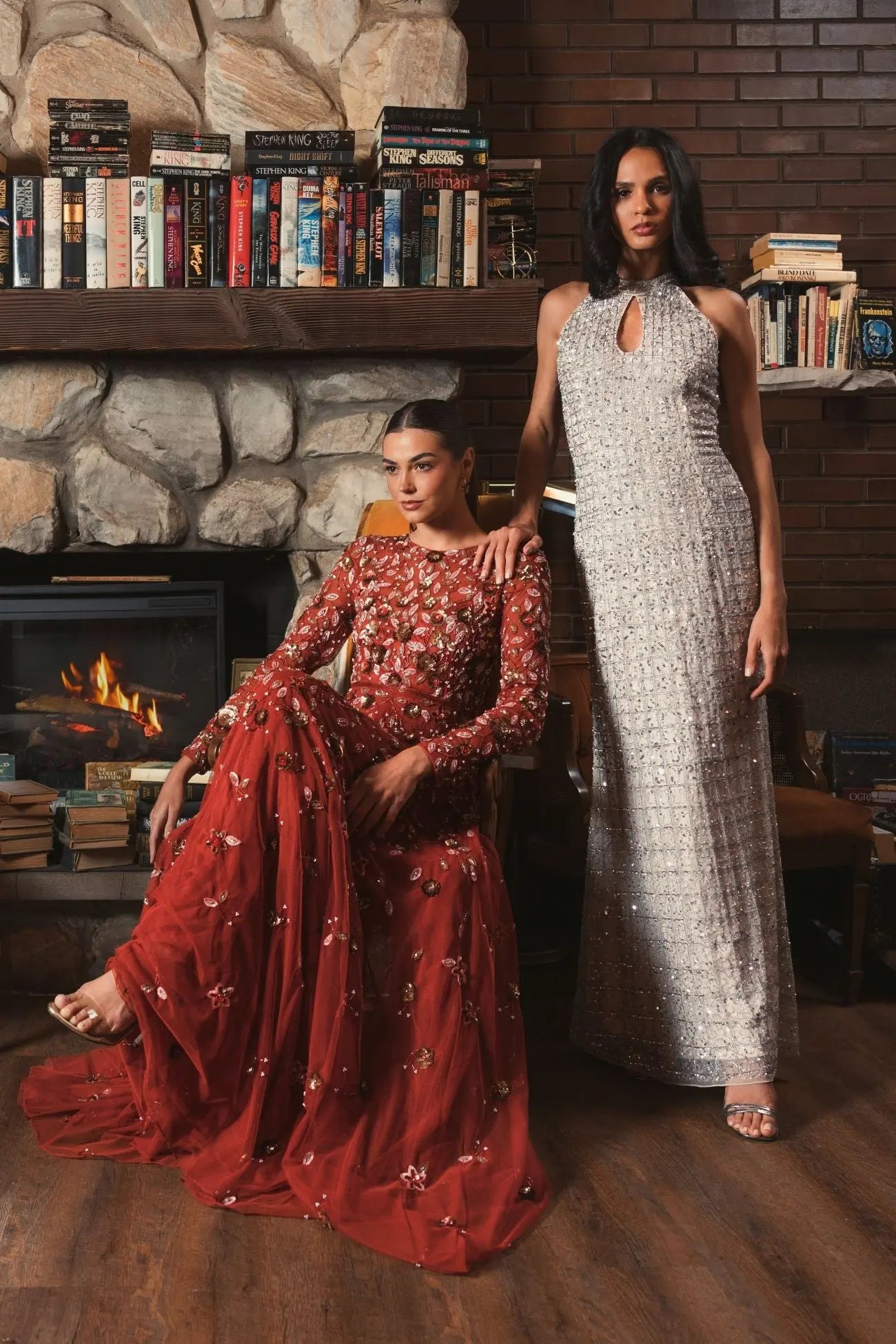 Silver Embellished Halter Neck Keyhole Gown-Myartka