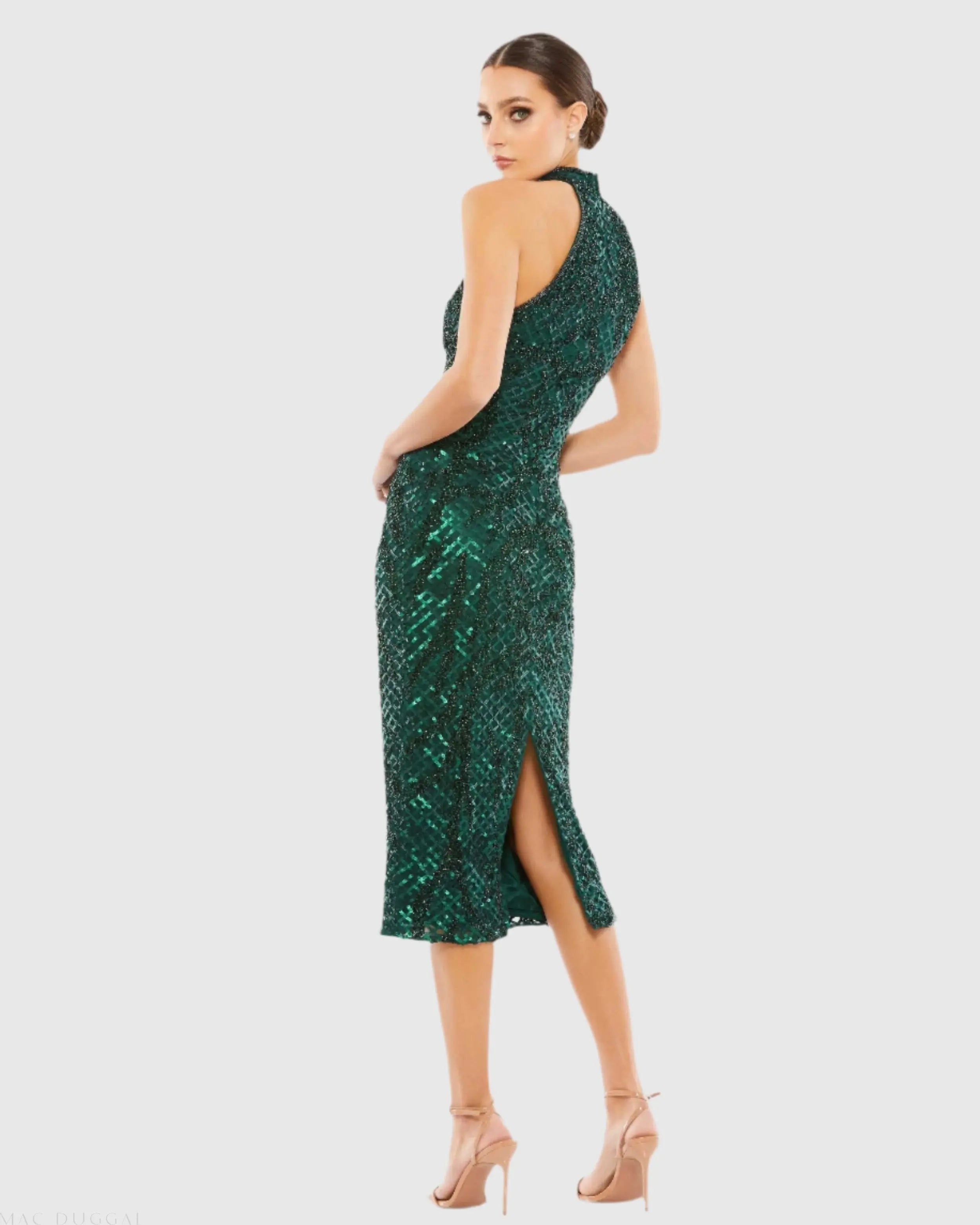 Green Embellished Halter Midi Dress - FINAL SALE-Myartka