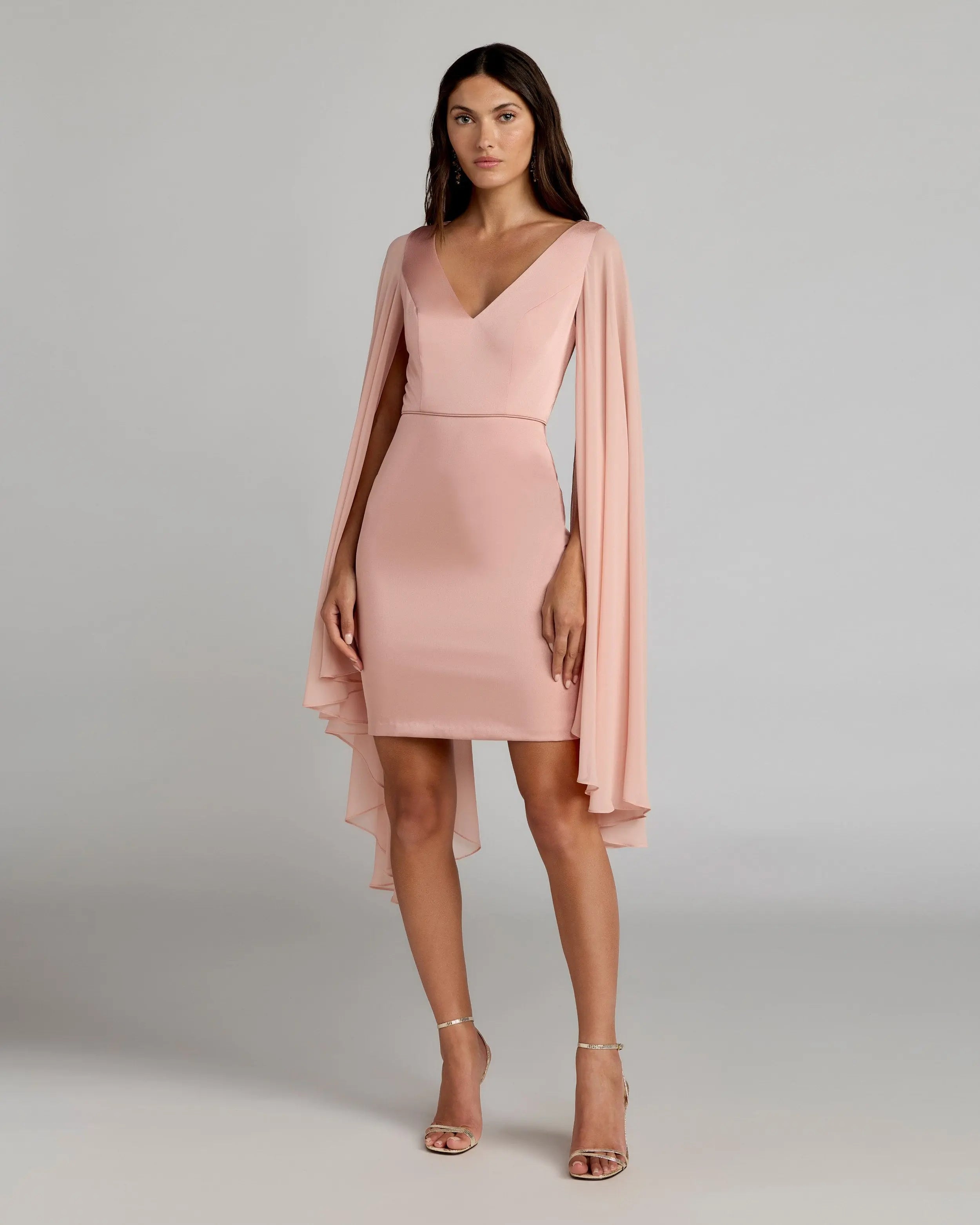 Pink V-Neck Cape Sleeve Mini Dress-Myartka