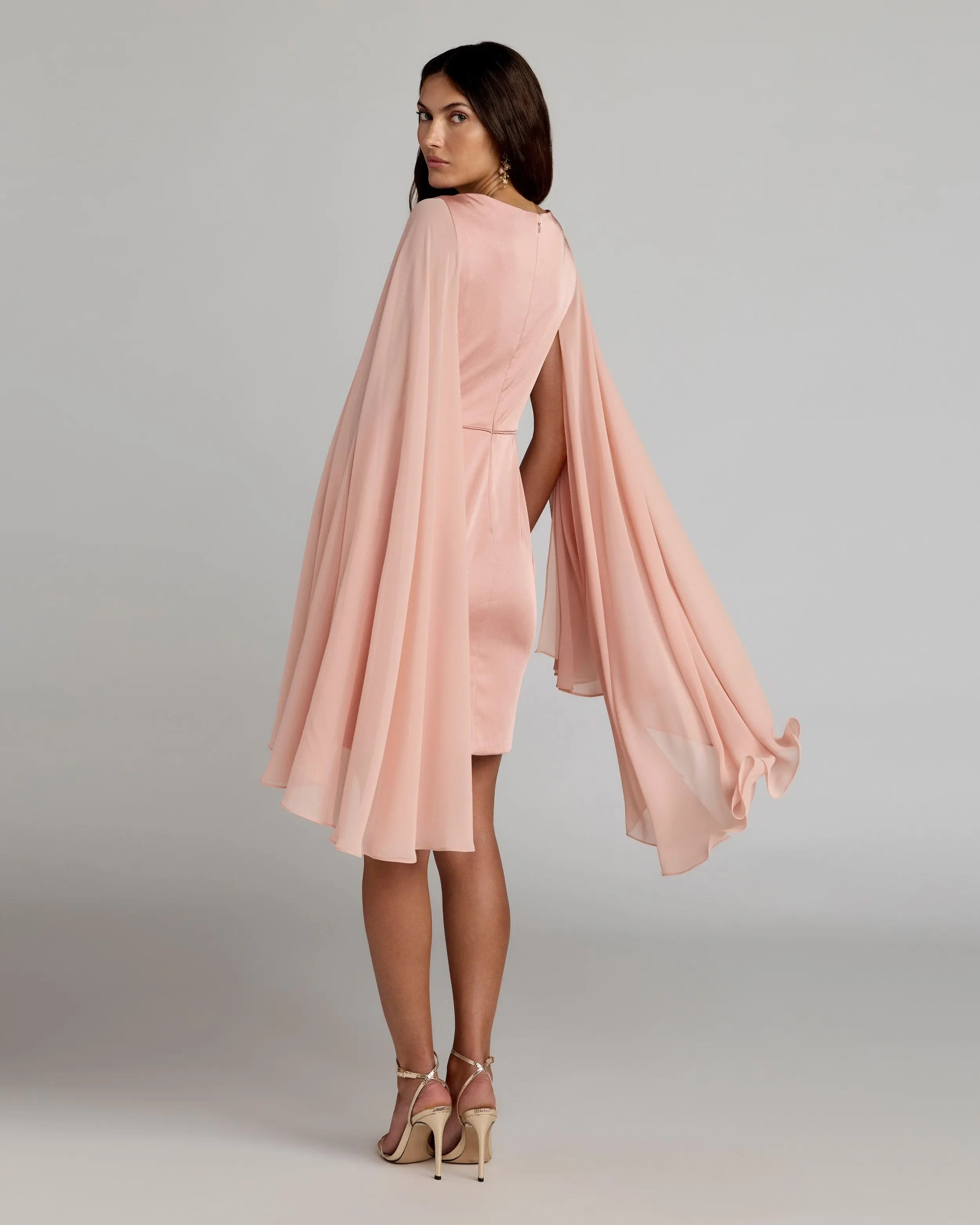 Pink V-Neck Cape Sleeve Mini Dress-Myartka