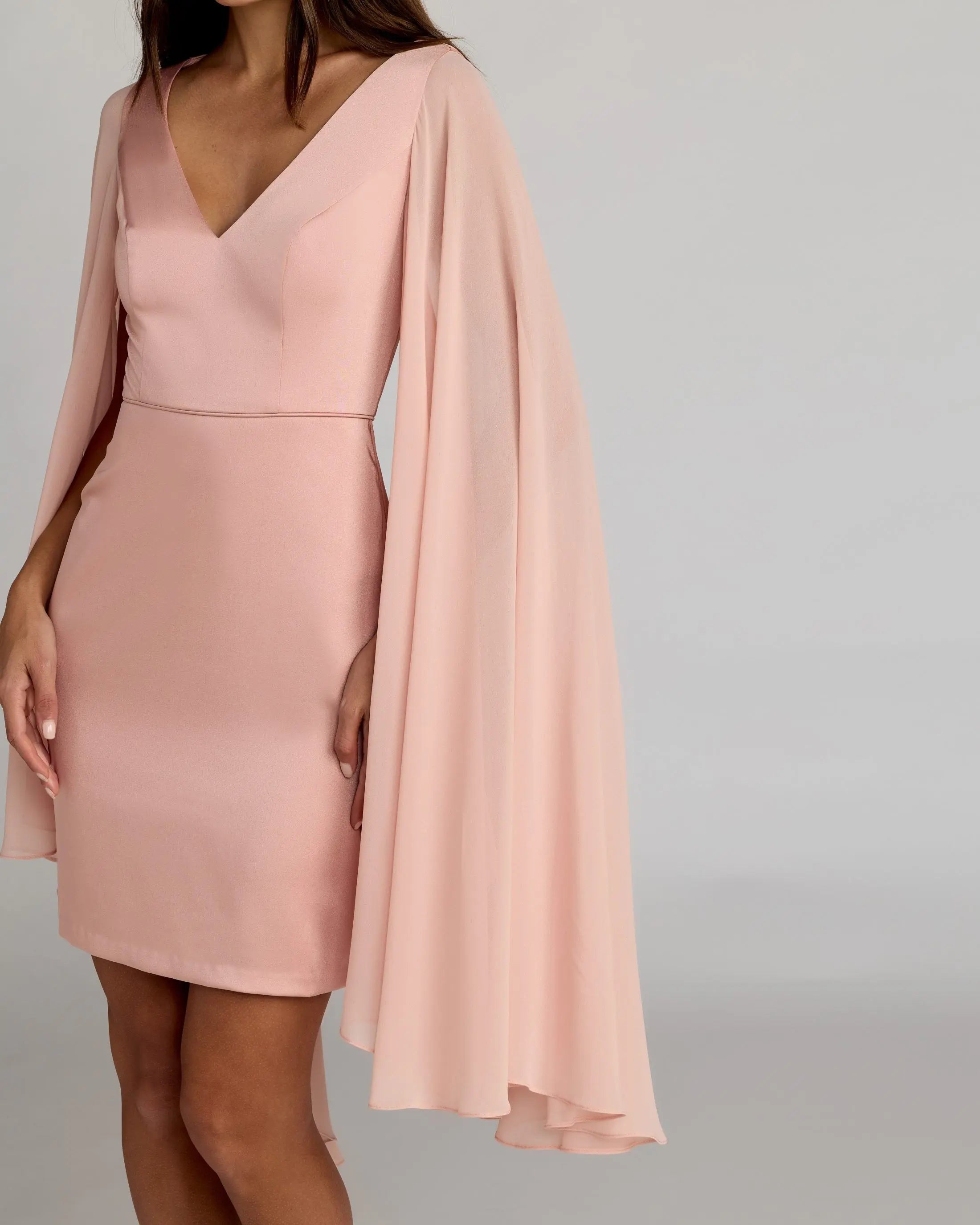 Pink V-Neck Cape Sleeve Mini Dress-Myartka
