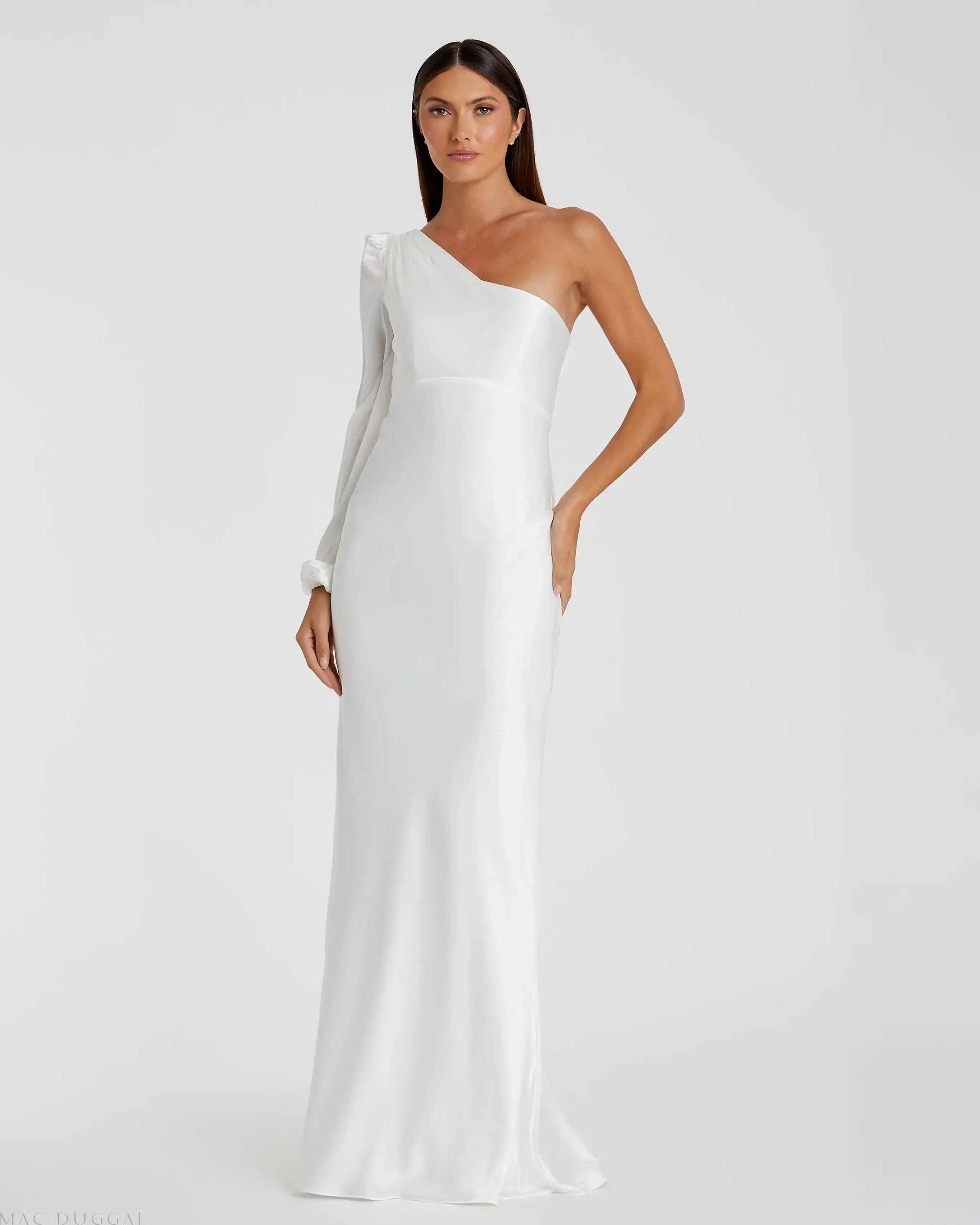 One Shoulder Blouson Sleeve Gown-Myartka