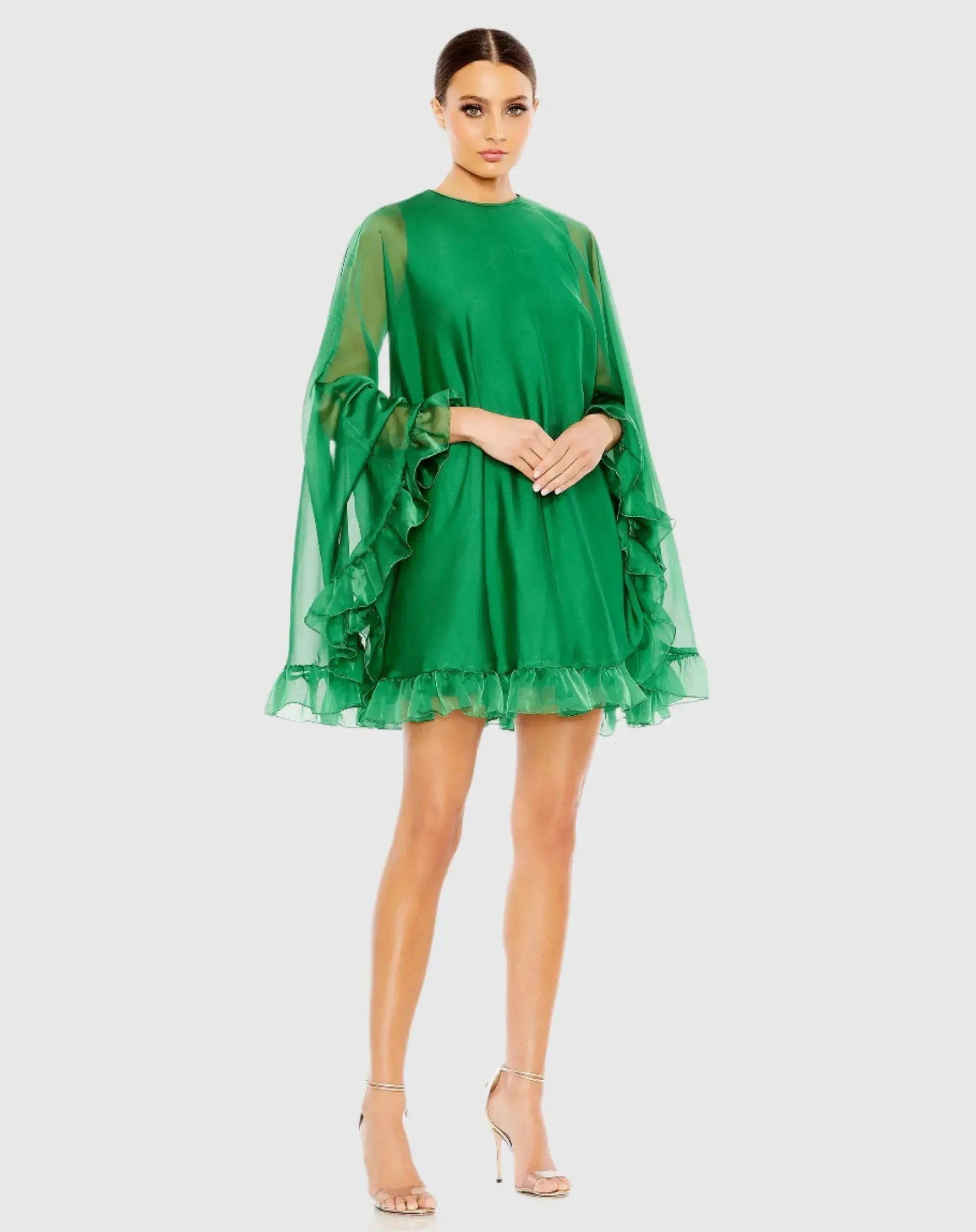 High Neck Ruffle Hem Cape Mini Dress-Myartka