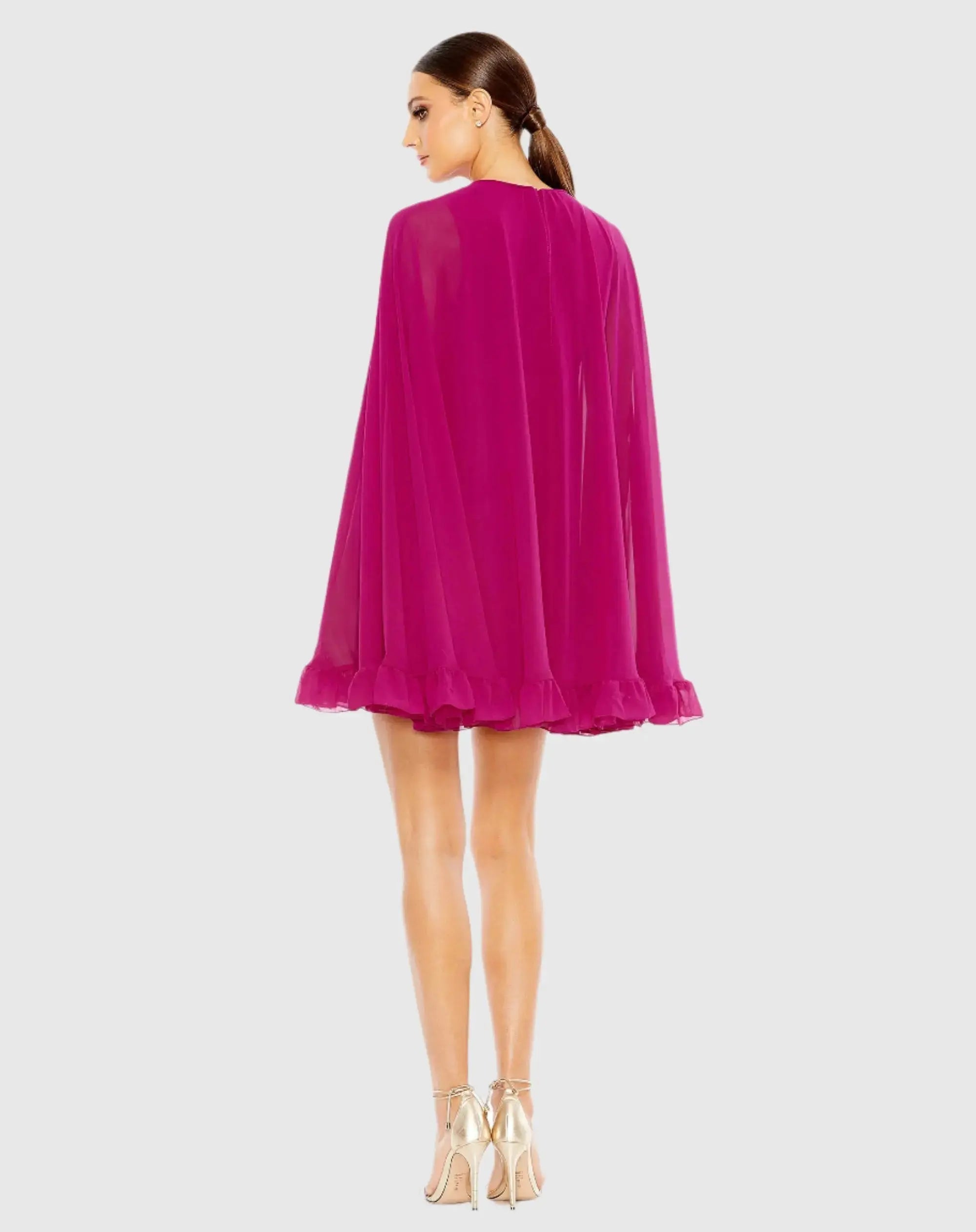 Pink High Neck Ruffle Hem Cape Mini Dress-Myartka