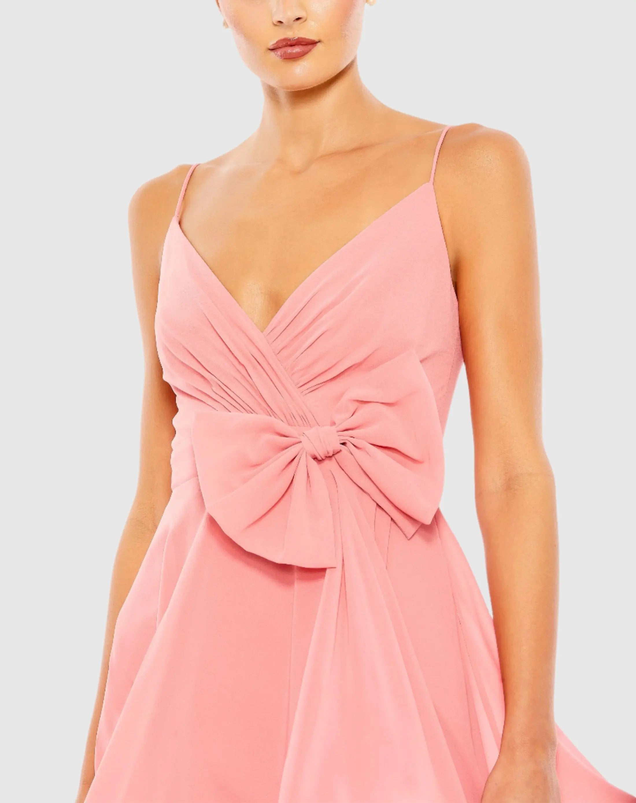 Pink Faux Wrap Bow Detail Flowy Mini Dress-Myartka