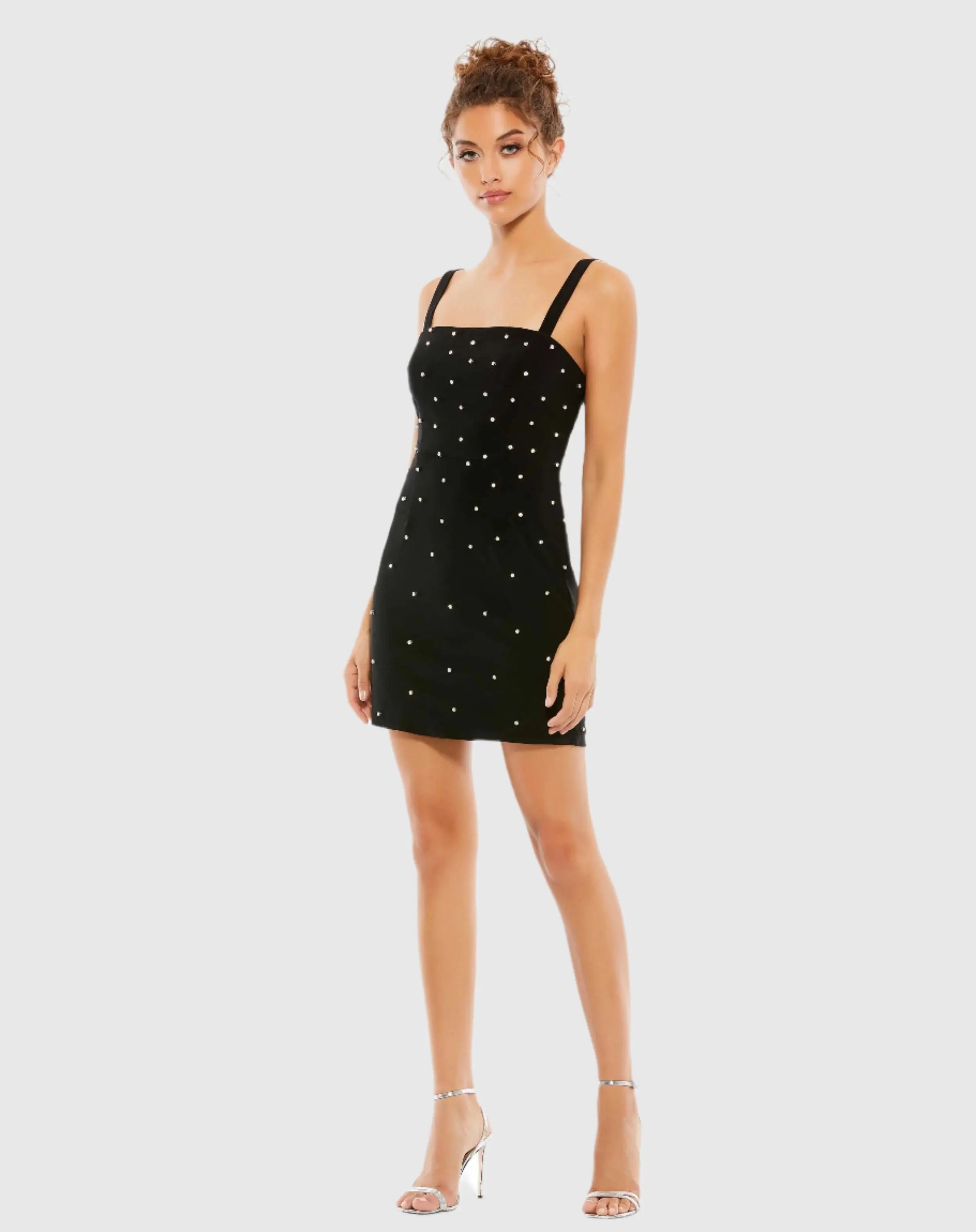 Black Sleeveless Rhinestone Embellished Mini Dress - FINAL SALE-Myartka