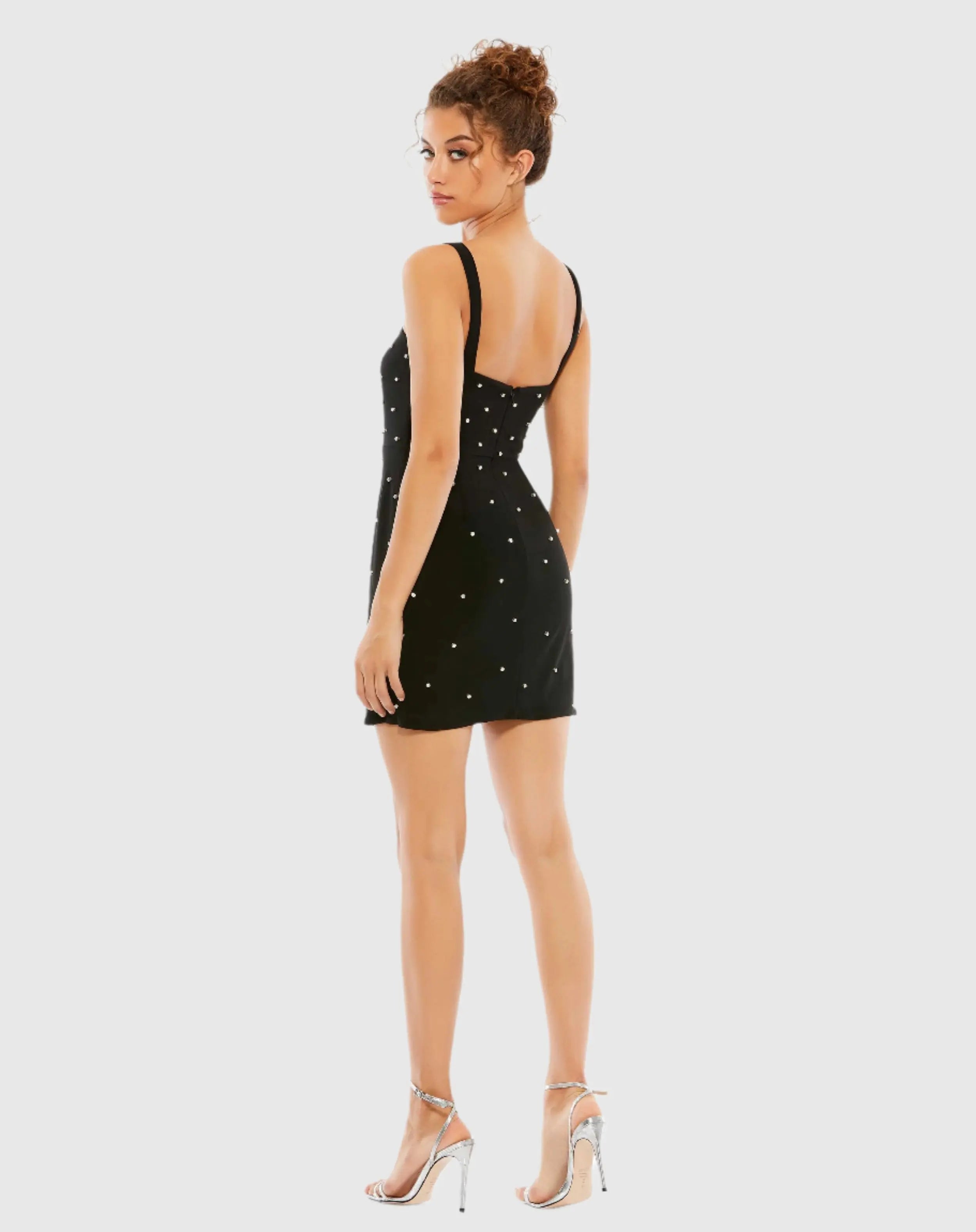 Black Sleeveless Rhinestone Embellished Mini Dress - FINAL SALE-Myartka