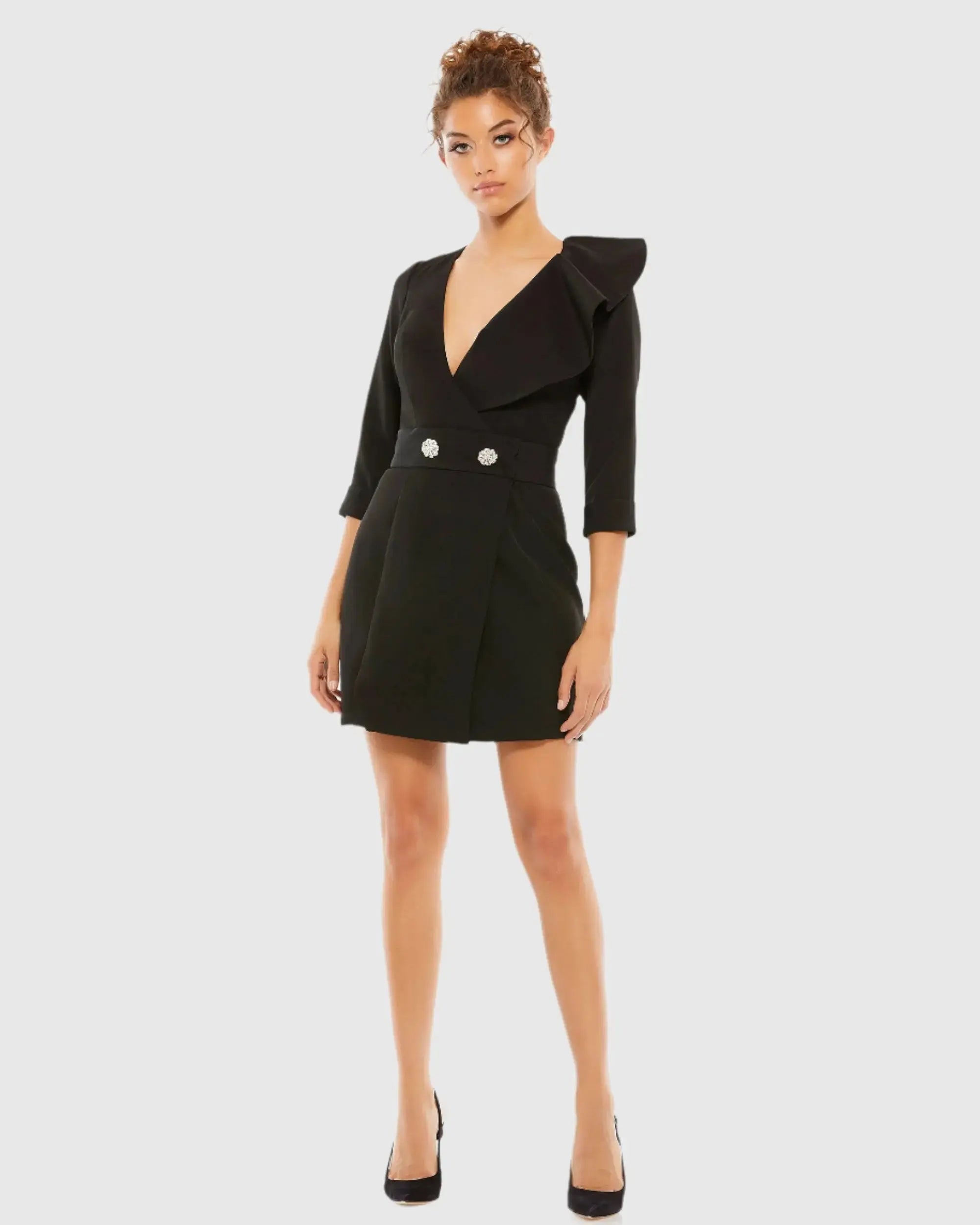 Ruffled Faux Tuxedo Mini Dress-Myartka