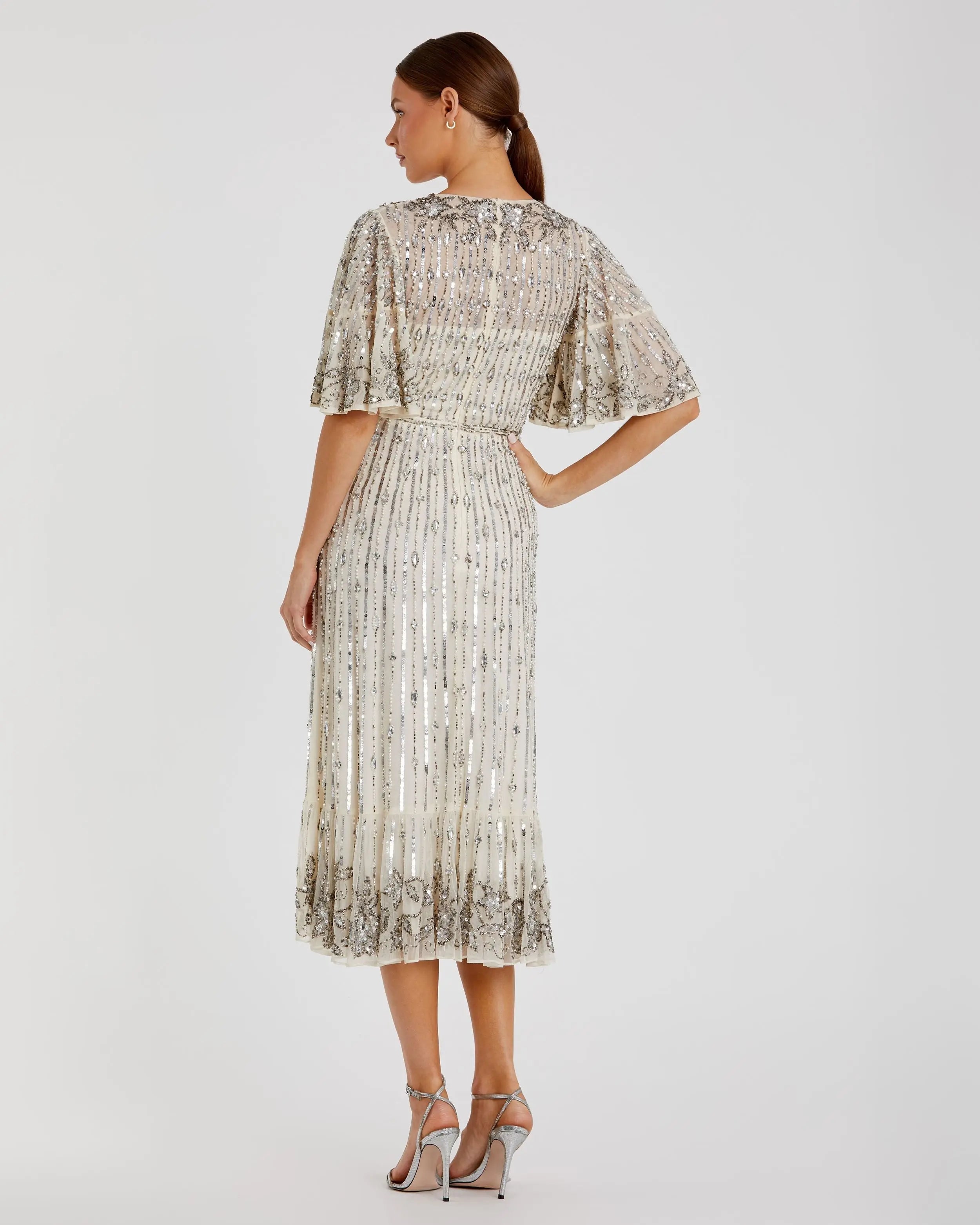 Silver Flounce Sleeve Midi Dress - FINAL SALE-Myartka