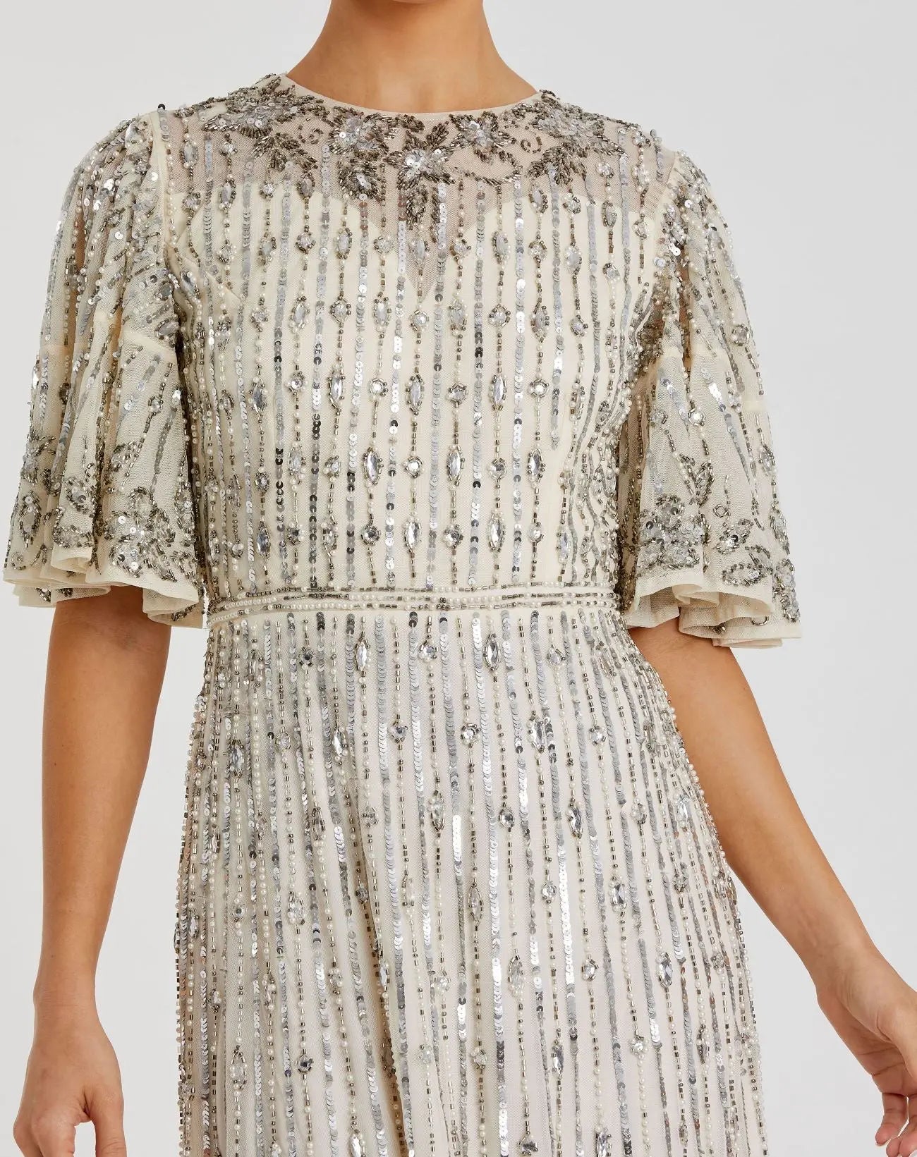 Silver Flounce Sleeve Midi Dress - FINAL SALE-Myartka