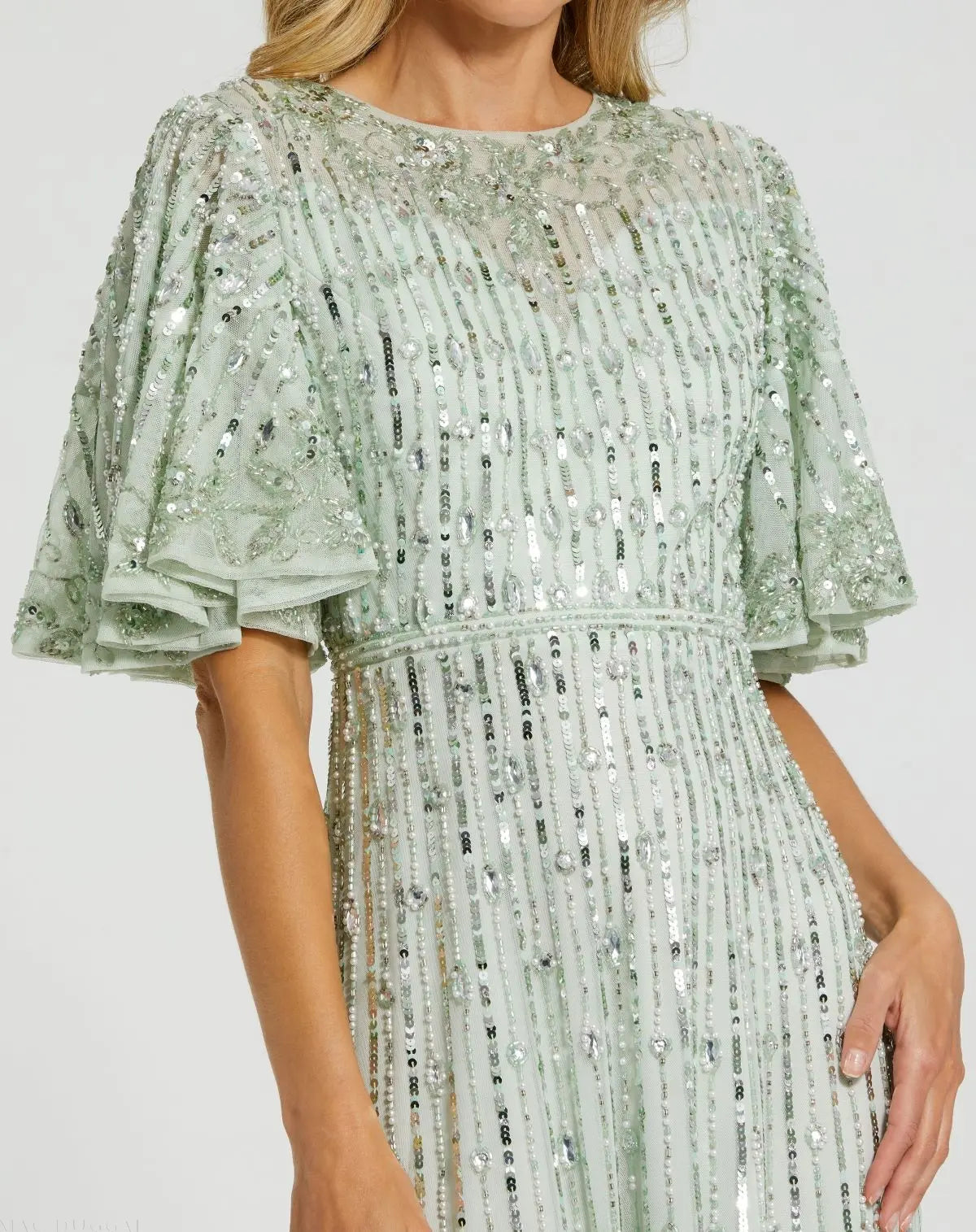 Green Flounce Sleeve Midi Dress-Myartka