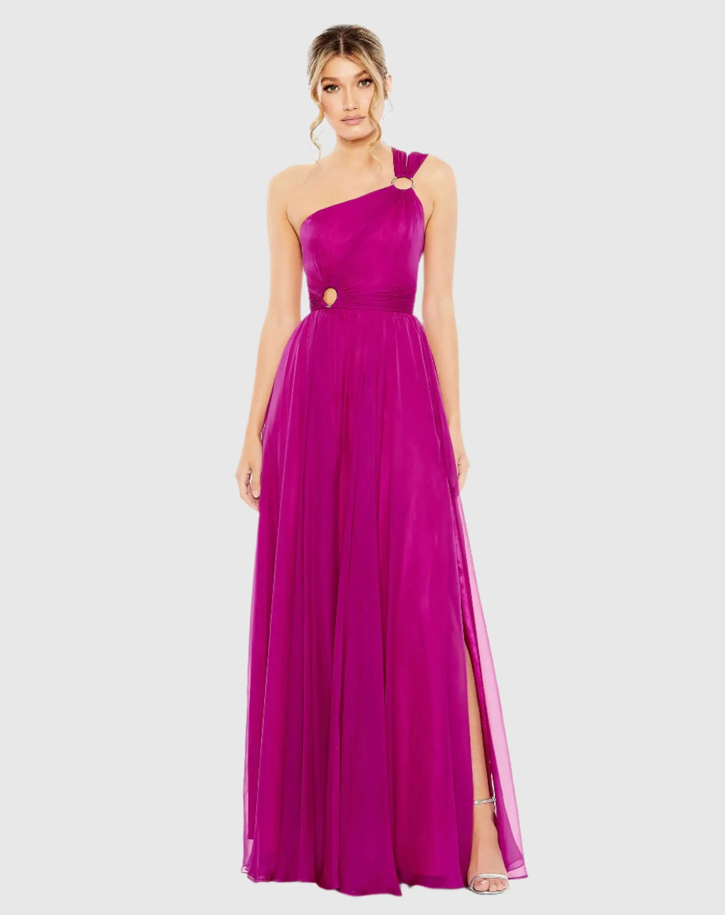 Purple Strappy One Shoulder A Line Gown-Myartka