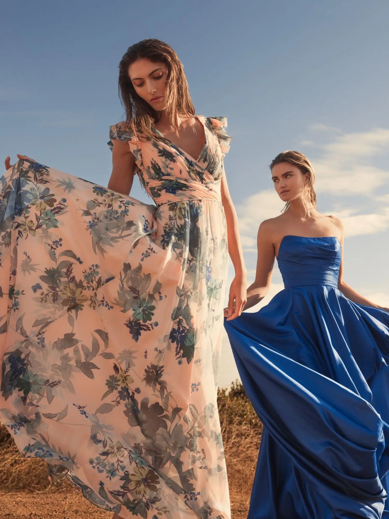 Blue Strapless Ruched High Low Gown-Myartka