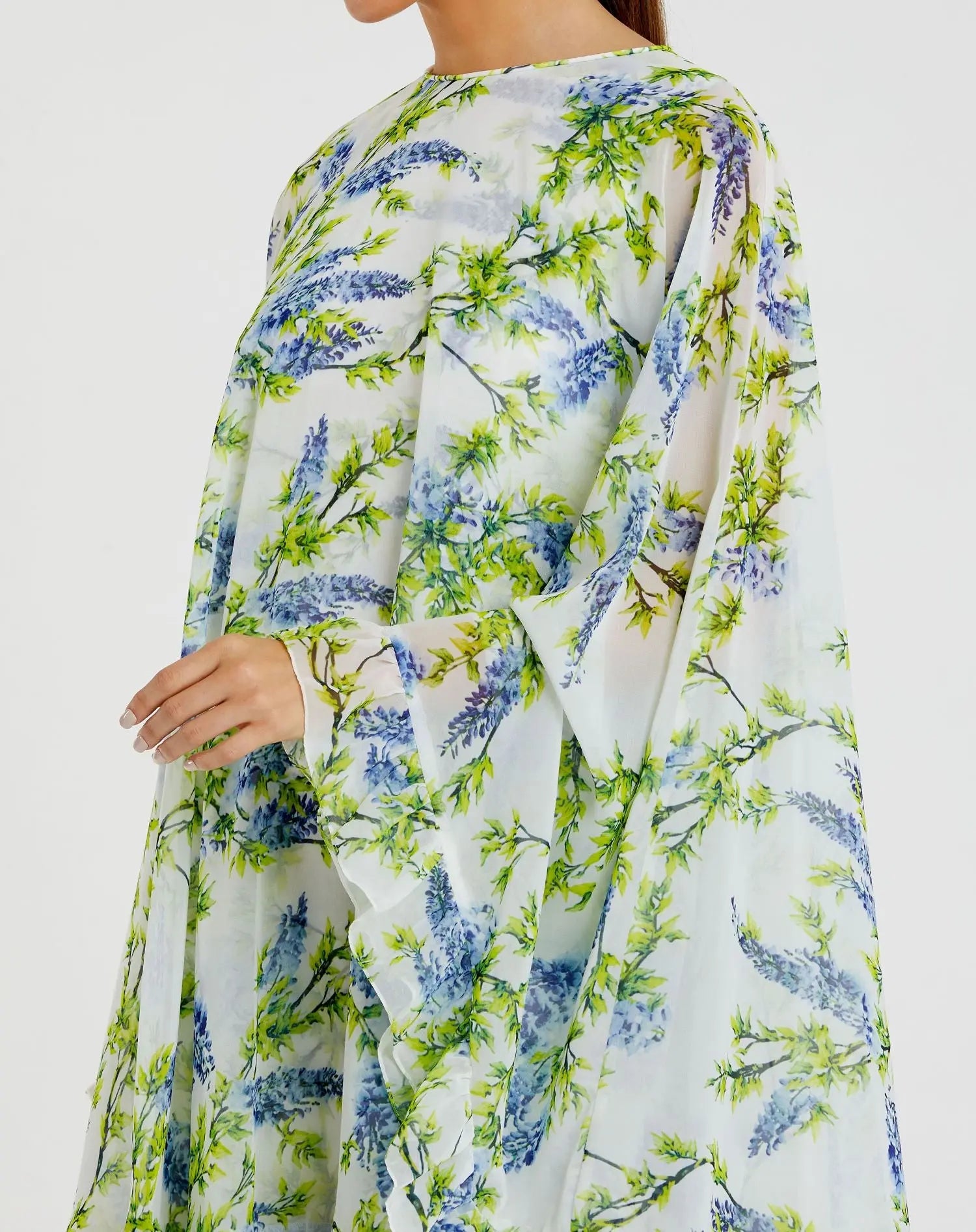 Multicolor Floral Print High Neck Ruffle Hem Cape Mini Dress-Myartka