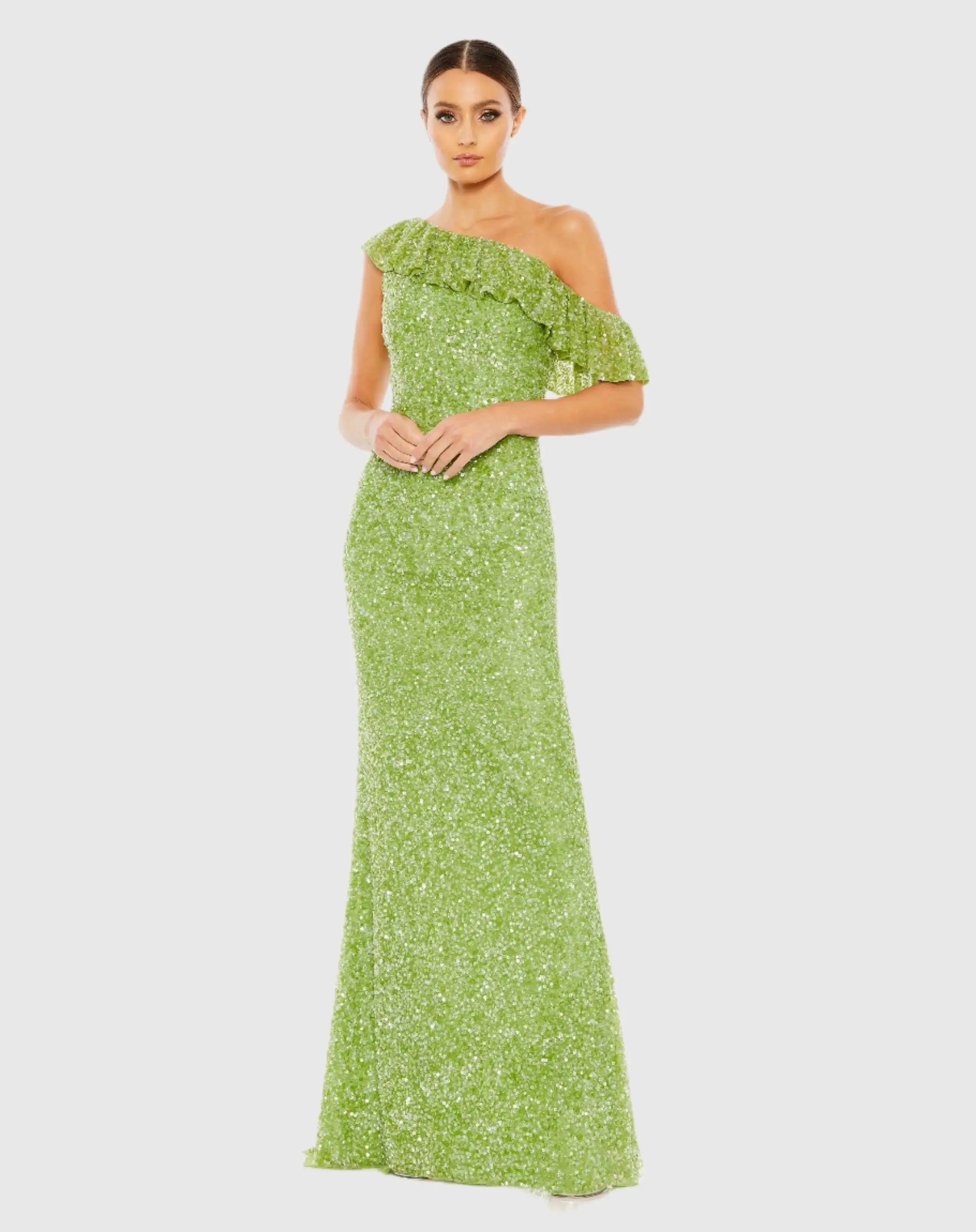 Sequined Drop Shoulder Trumpet Gown-Myartka