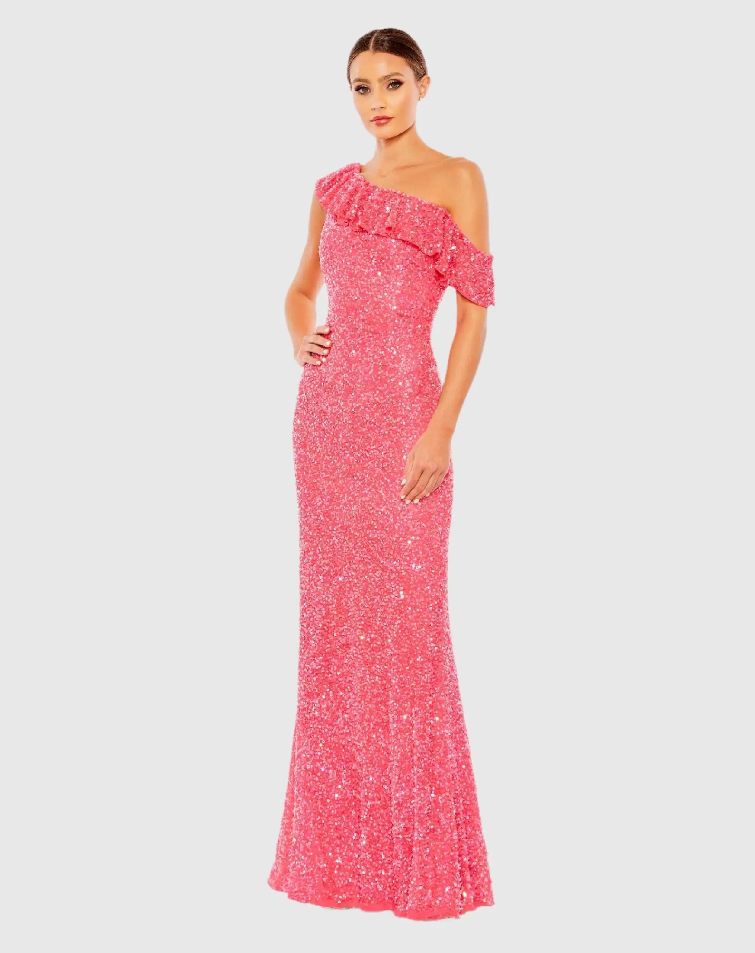 Sequined Drop Shoulder Trumpet Gown-Myartka