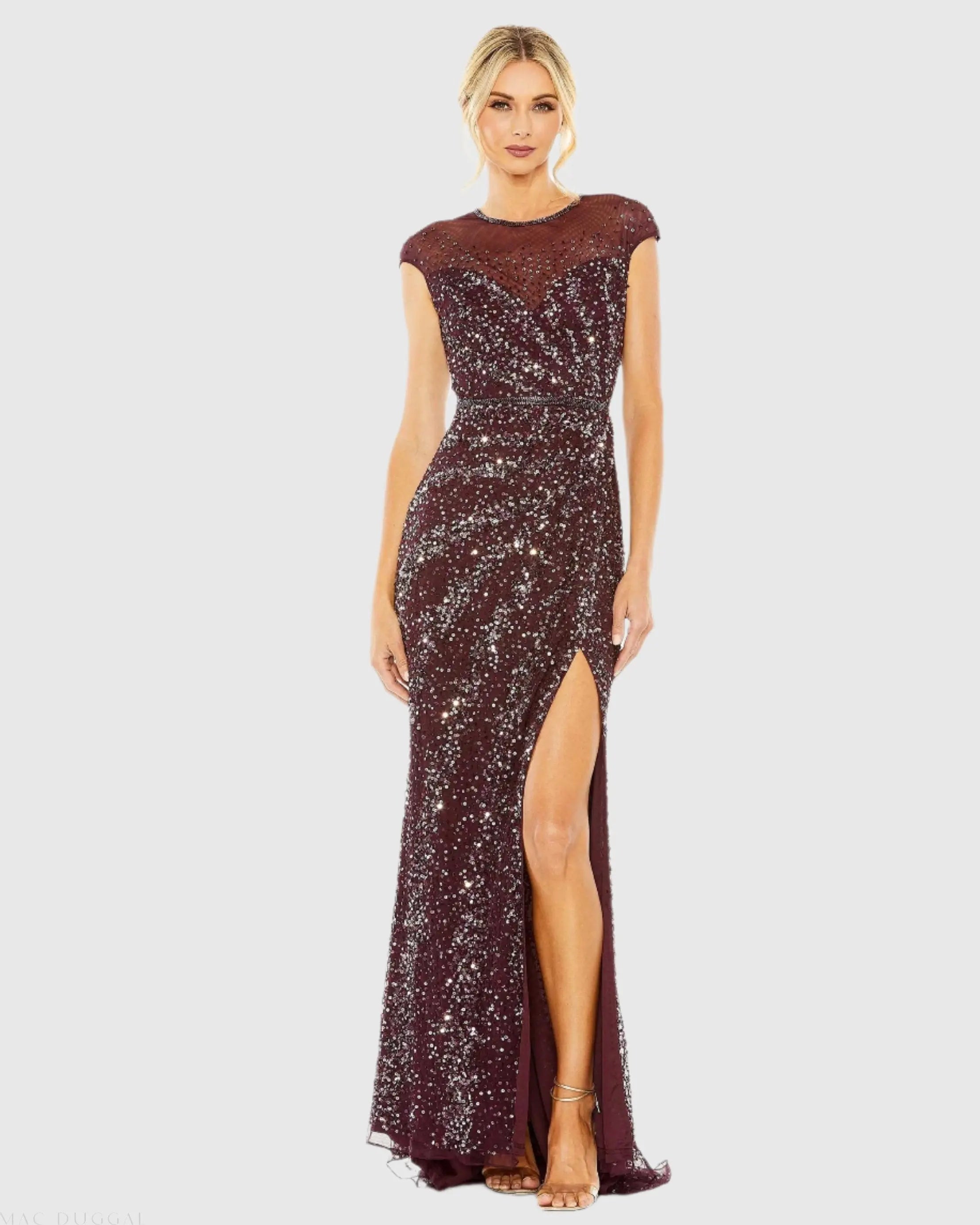 Embellished Illusion High Neck Cap Sleeve Gown-Myartka