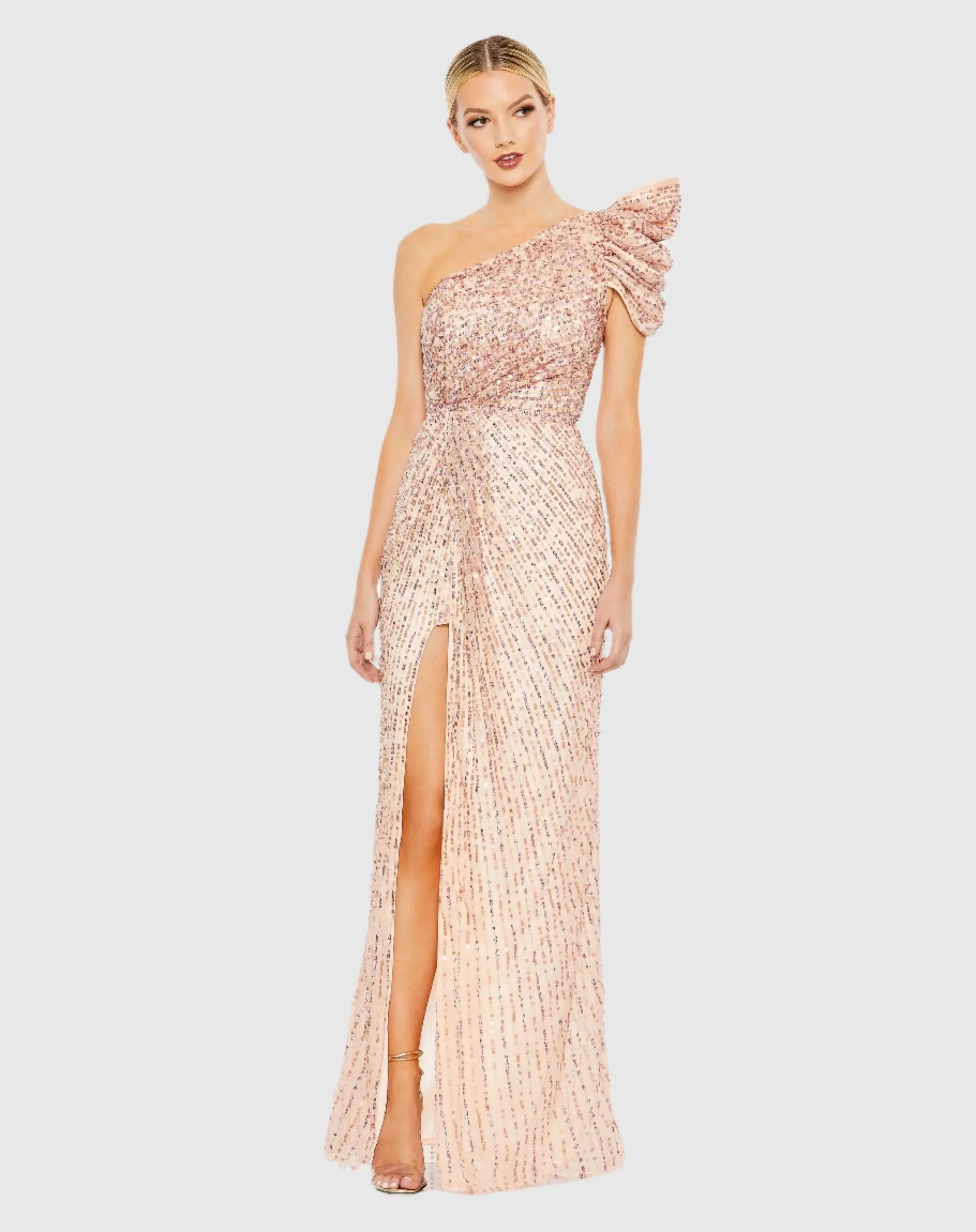 Embellished Puff One Shoulder Gown-Myartka