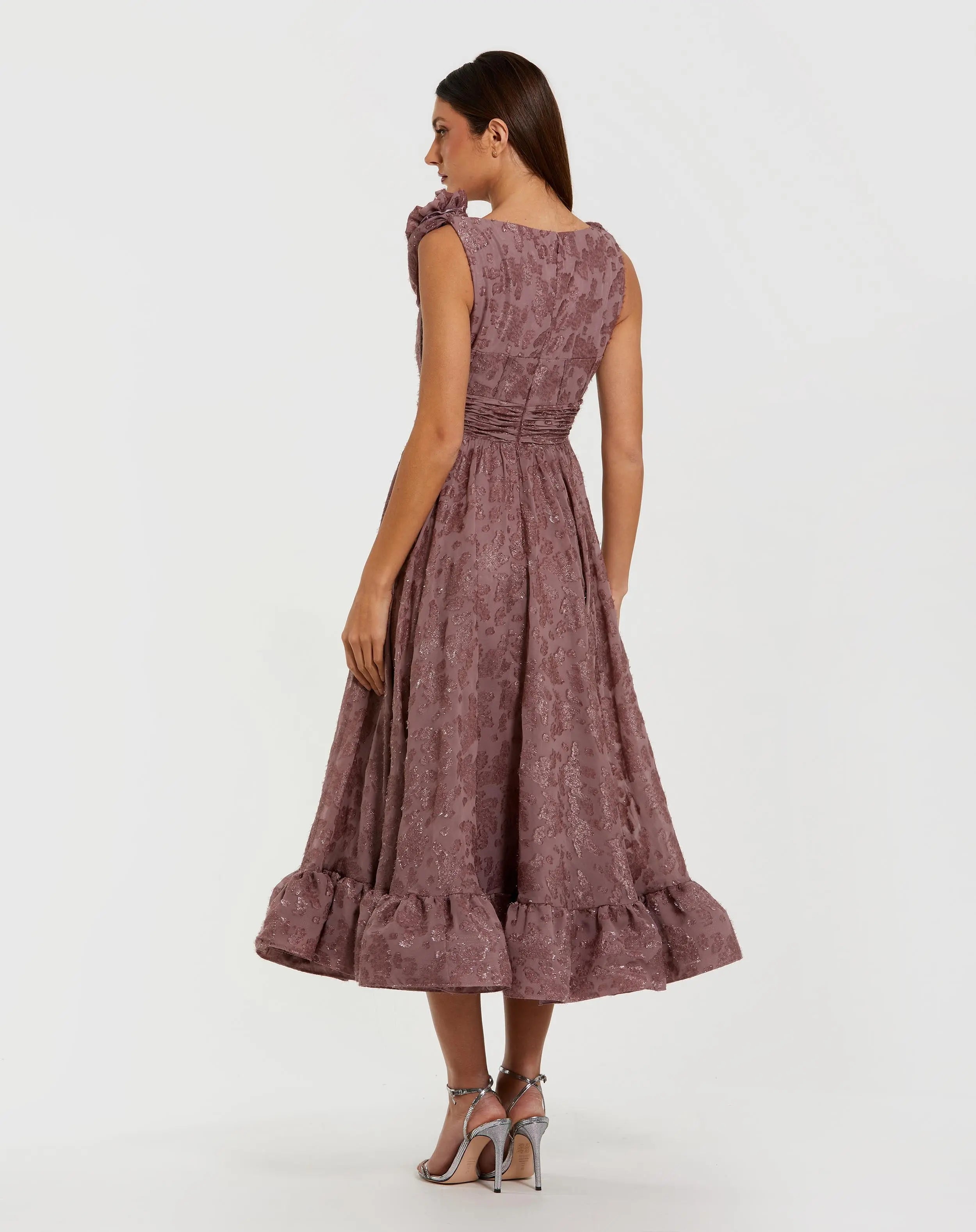 Mauve Sleeveless Cowl Neck Chiffon Midi Dress-Myartka