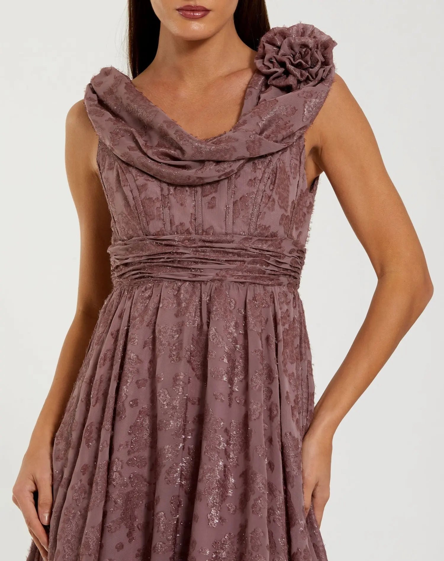 Mauve Sleeveless Cowl Neck Chiffon Midi Dress-Myartka