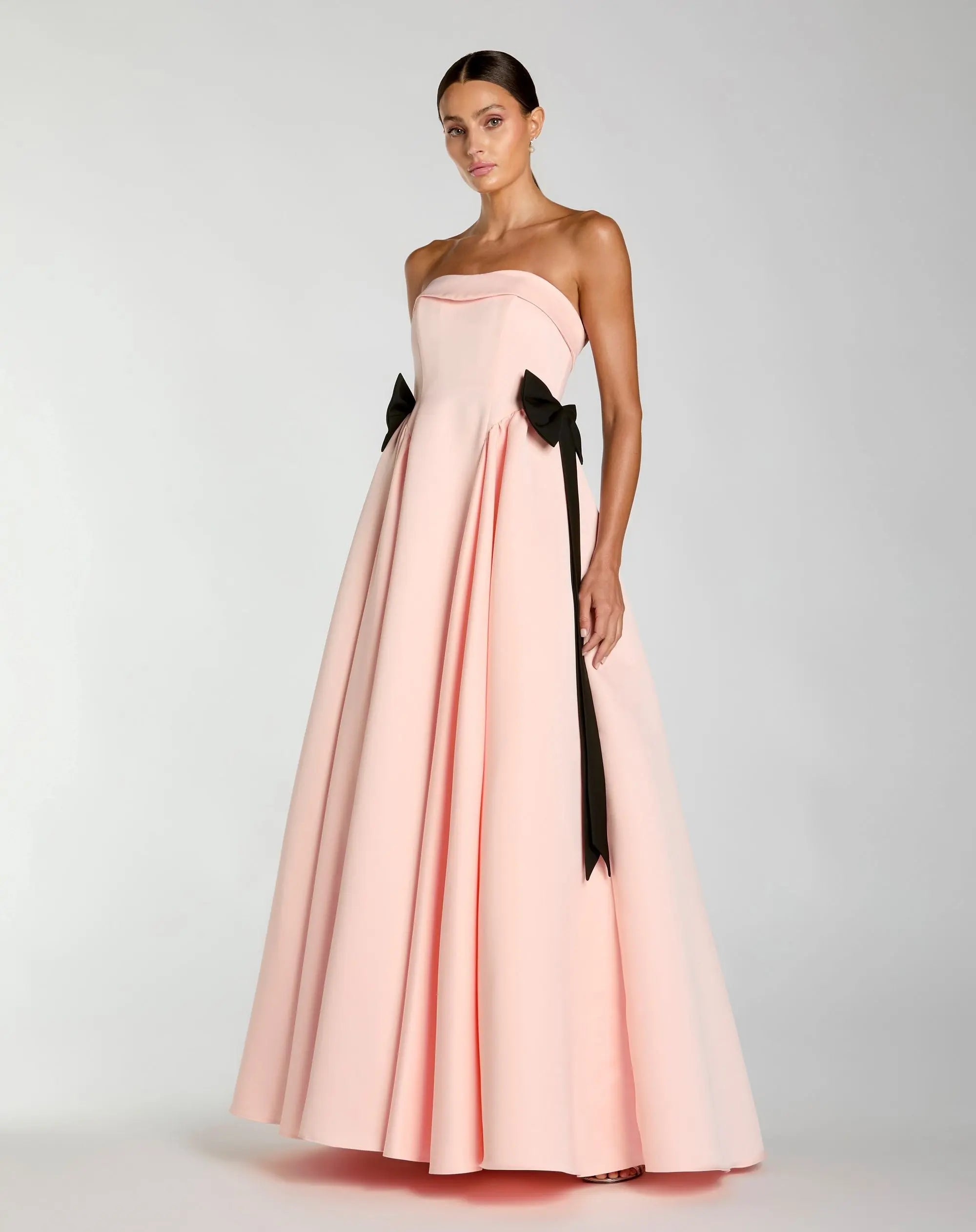 Pink Satin Strapless Ball Gown With Bow Details-Myartka