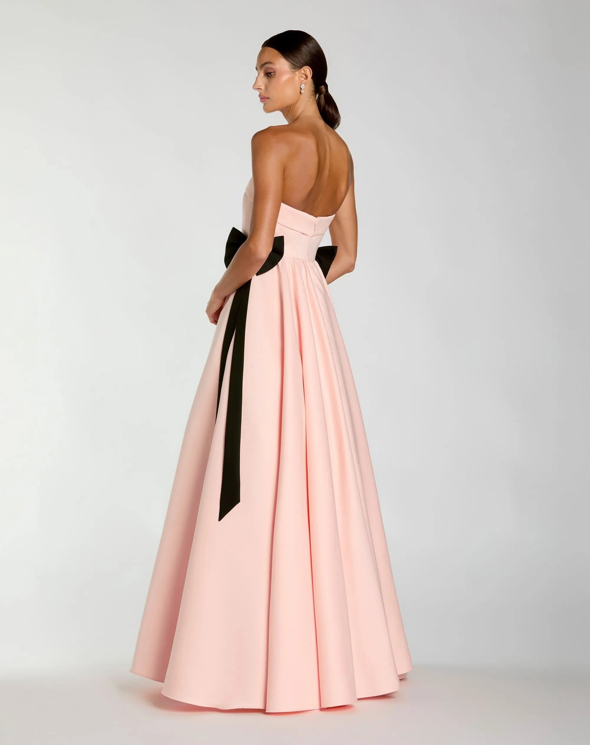 Pink Satin Strapless Ball Gown With Bow Details-Myartka