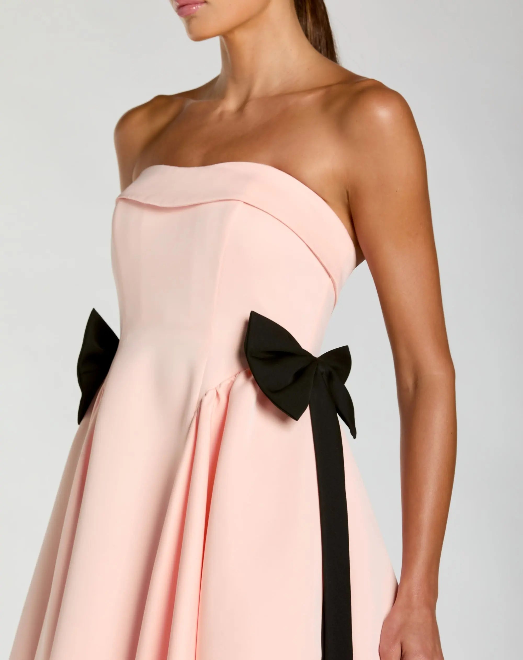 Pink Satin Strapless Ball Gown With Bow Details-Myartka