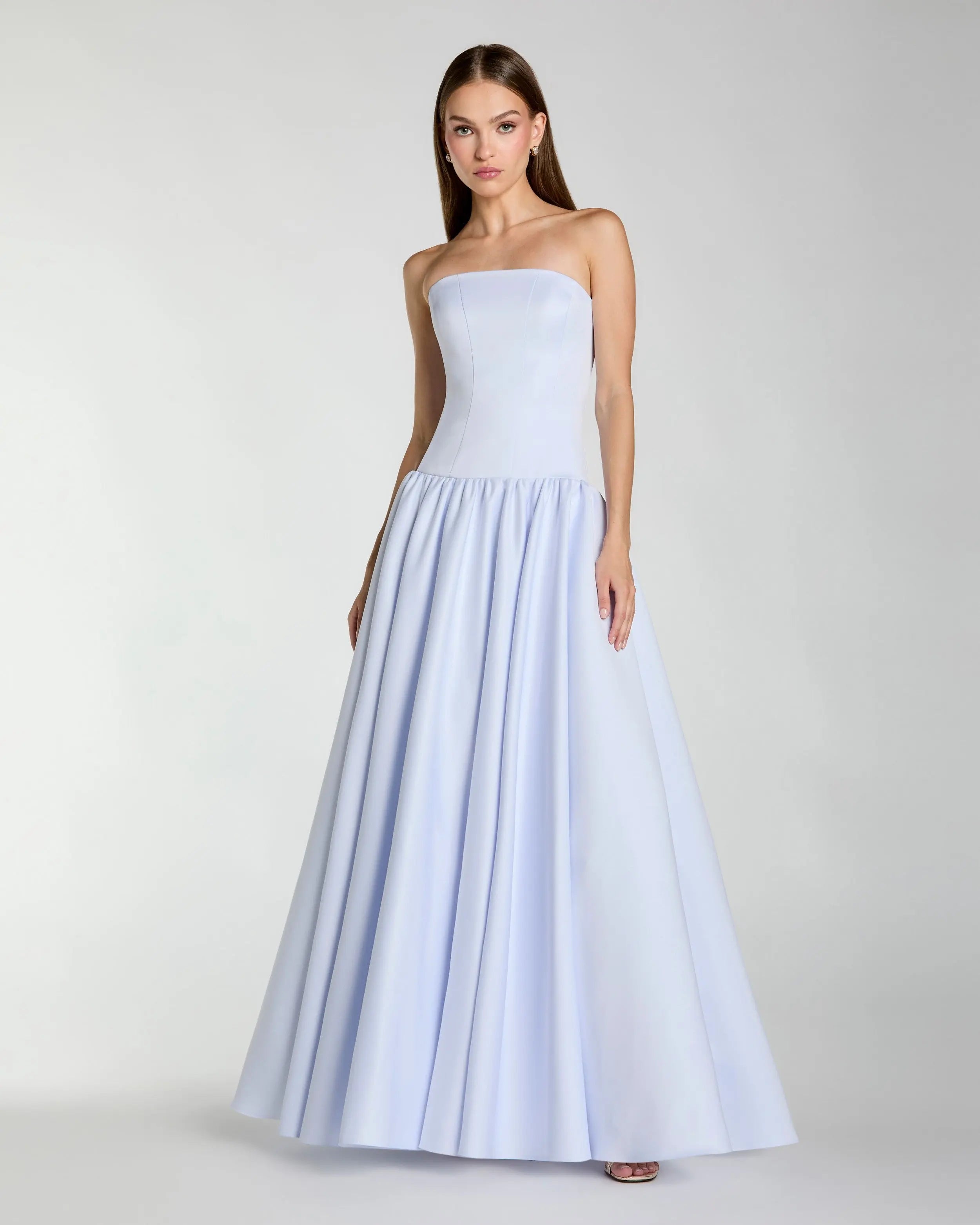Light Purple Strapless Satin Drop Waist Ball Gown-Myartka