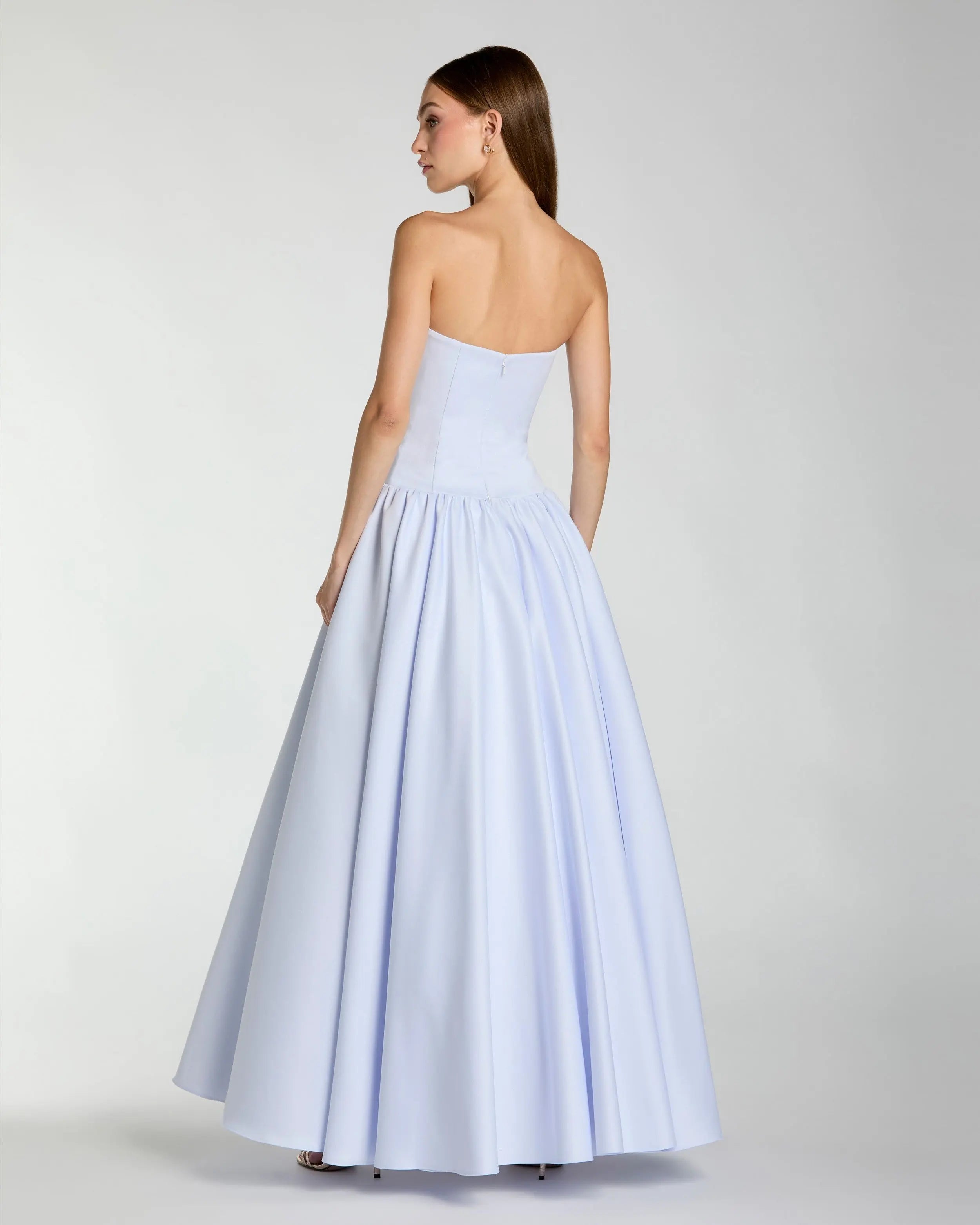 Light Purple Strapless Satin Drop Waist Ball Gown-Myartka