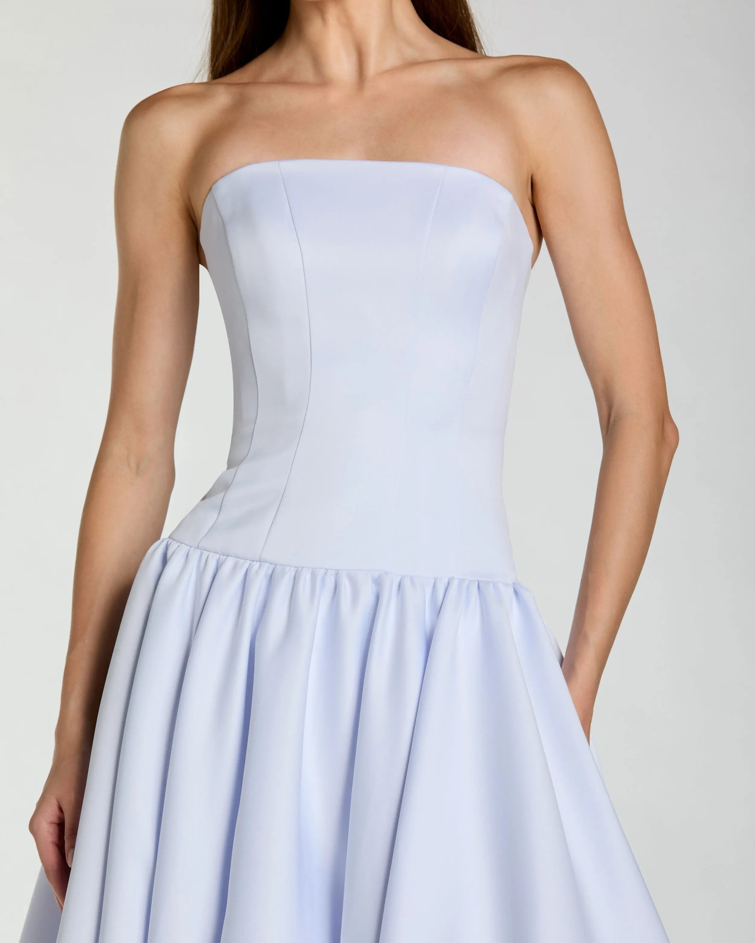 Light Purple Strapless Satin Drop Waist Ball Gown-Myartka