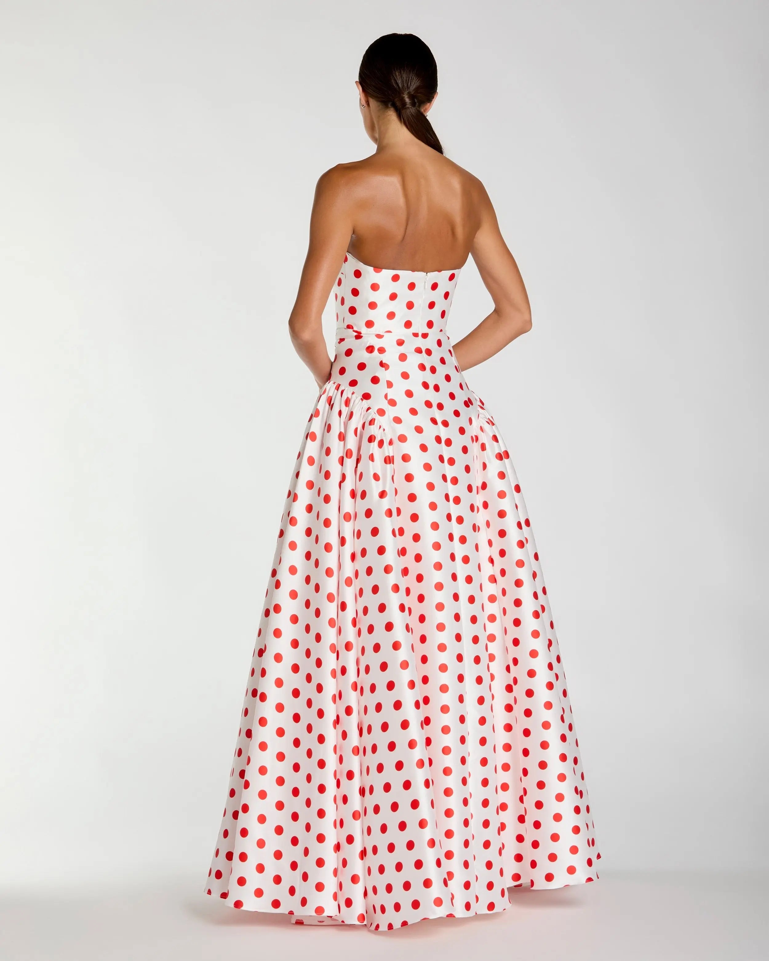 White Strapless Polka Dot Mikado Ball Gown-Myartka