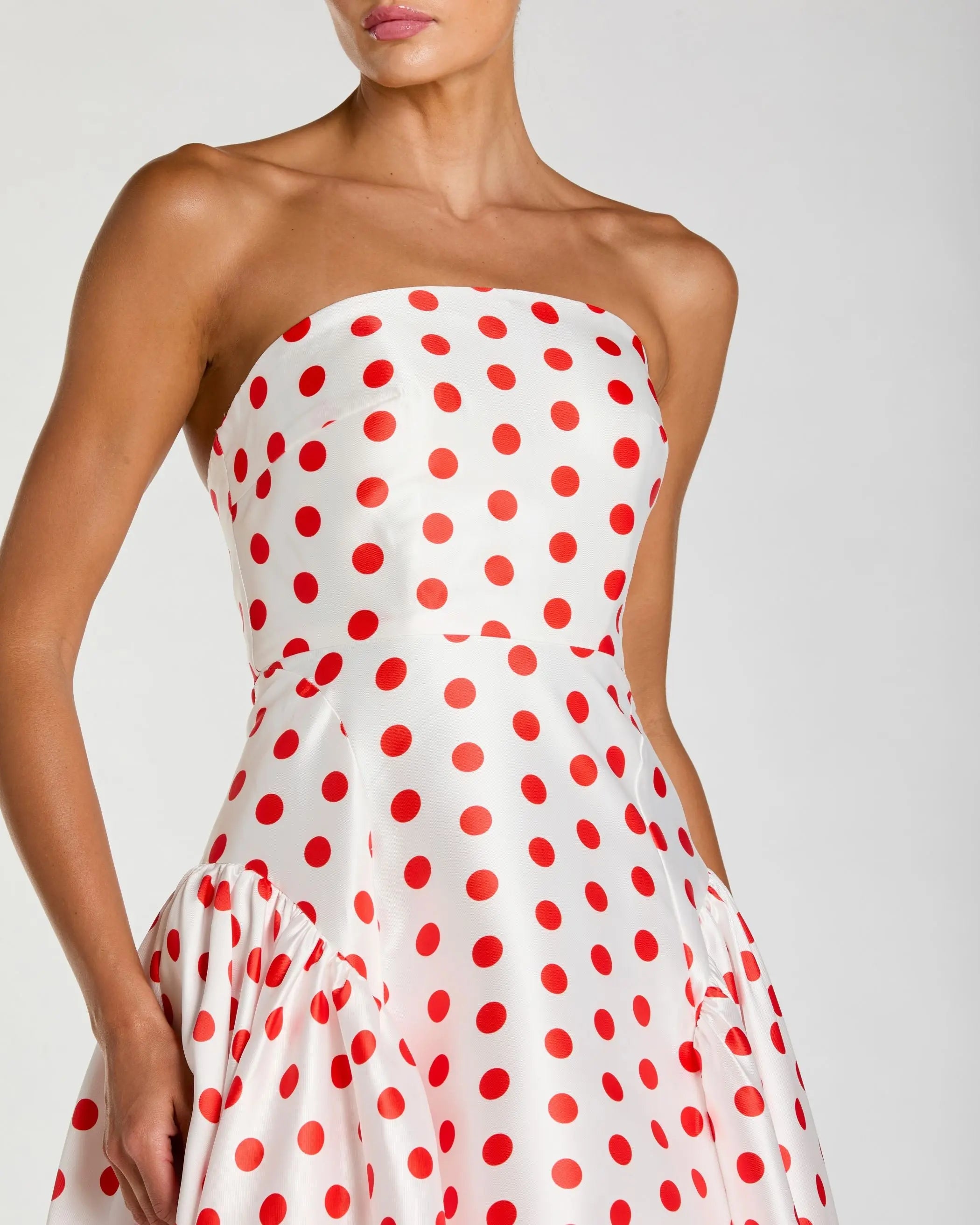 White Strapless Polka Dot Mikado Ball Gown-Myartka