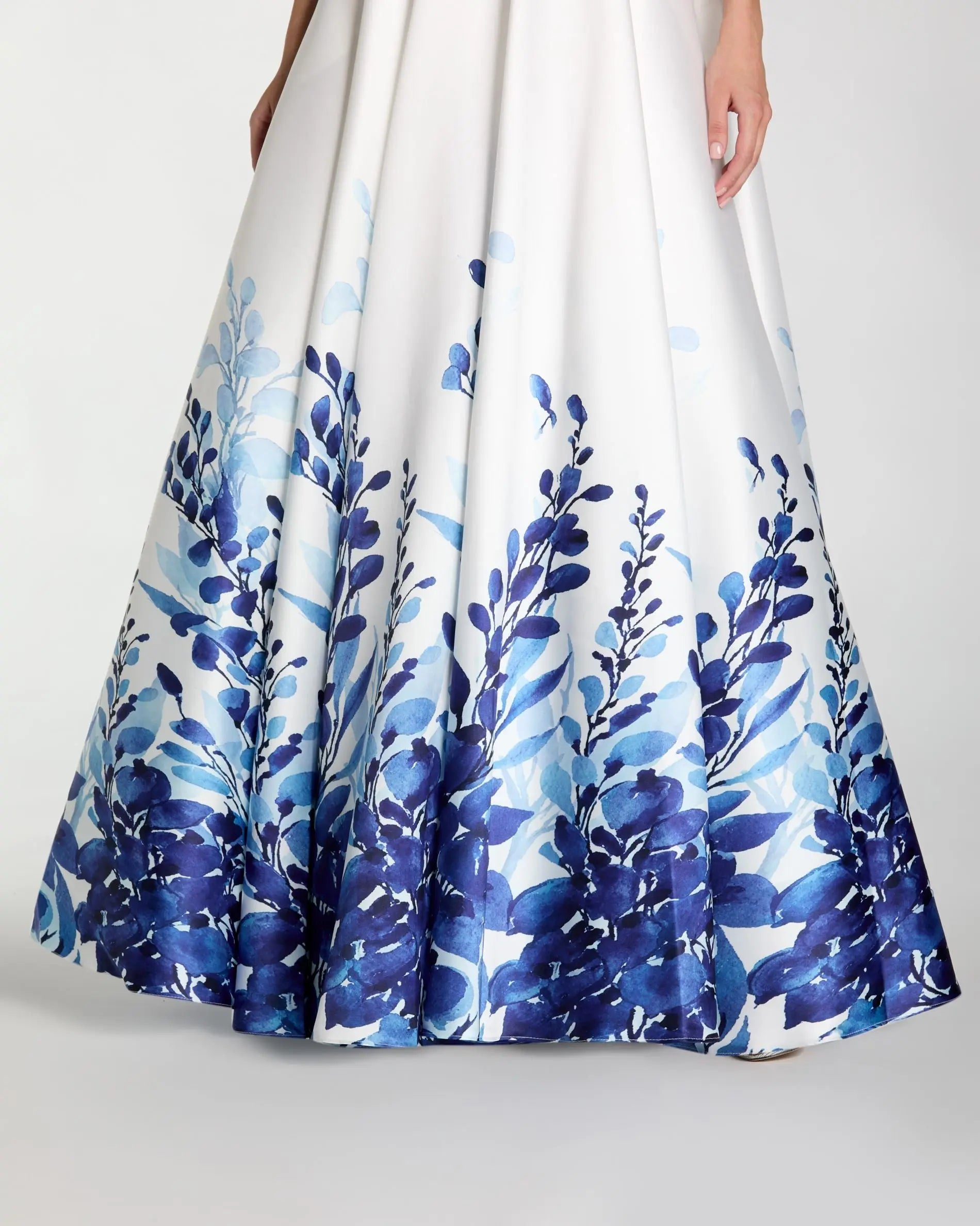 White Strapless Floral Printed Mikado Ball Gown-Myartka
