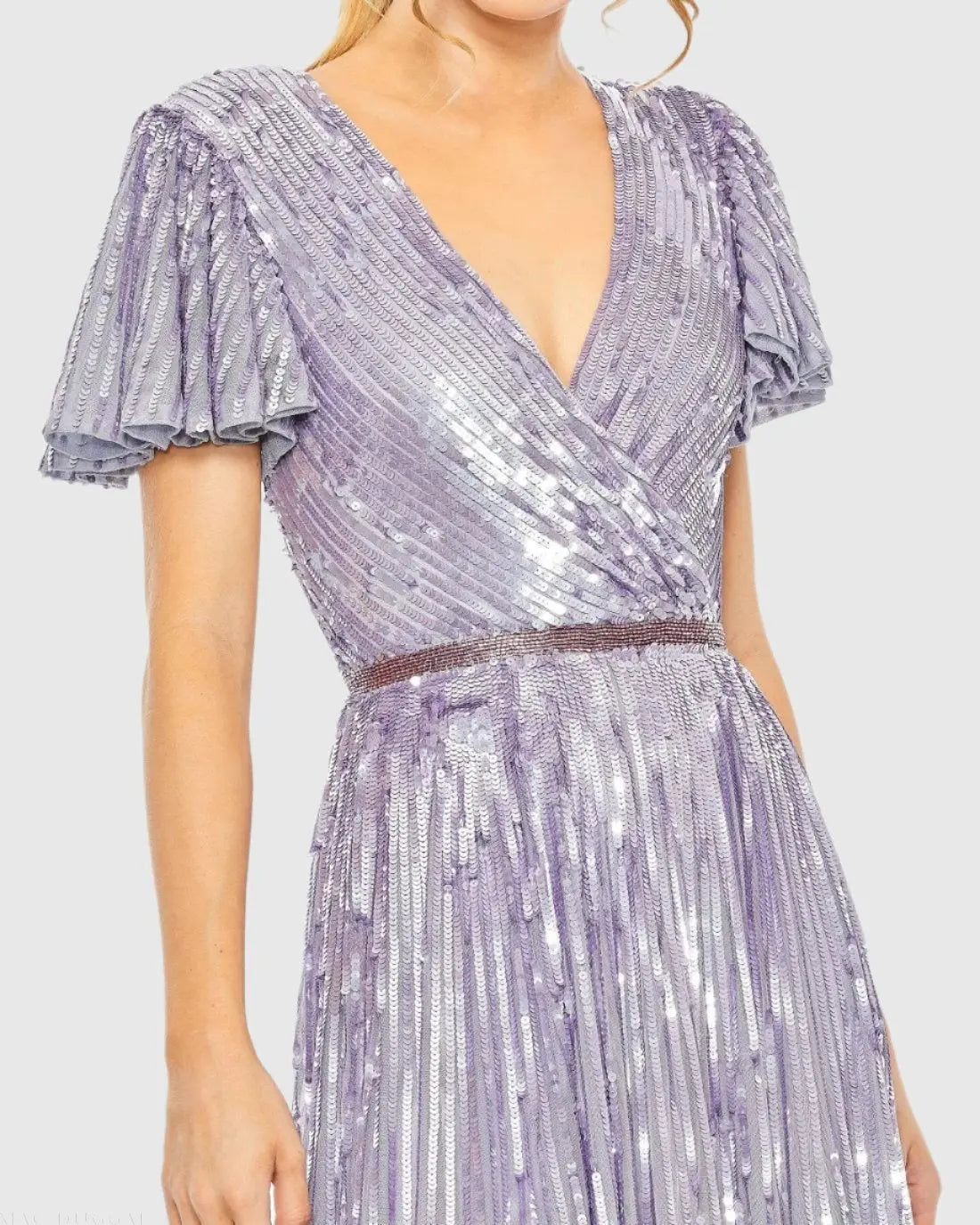 Purple Flounce Sleeve V Neck Gown-Myartka