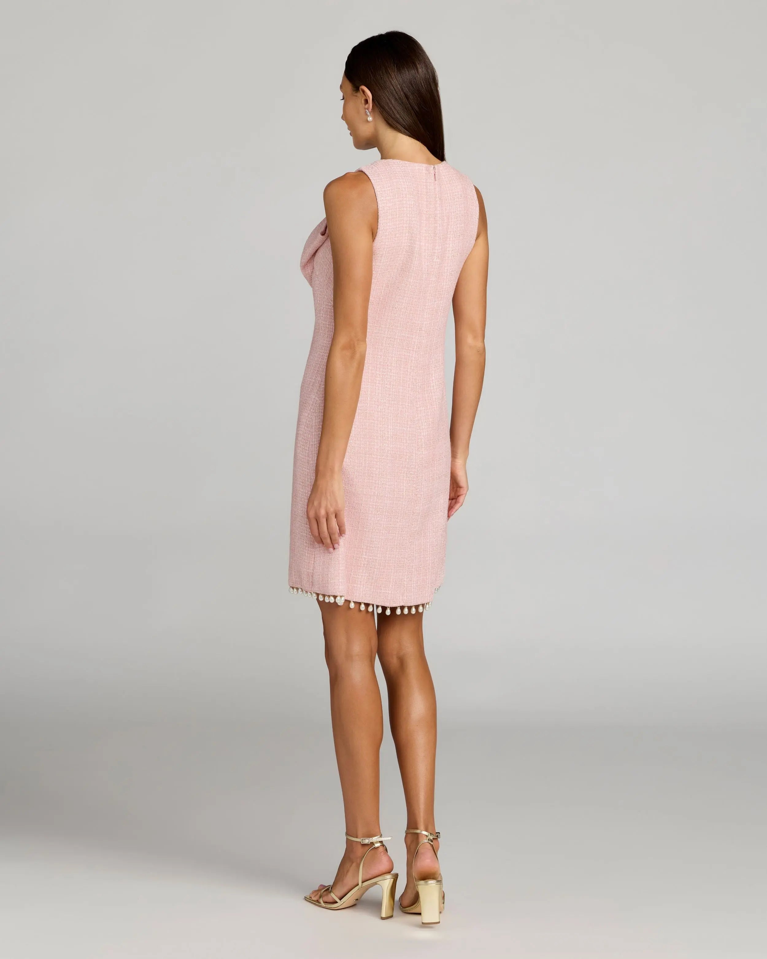 Pink Boucle Pearl Mini Dress With Bow-Myartka