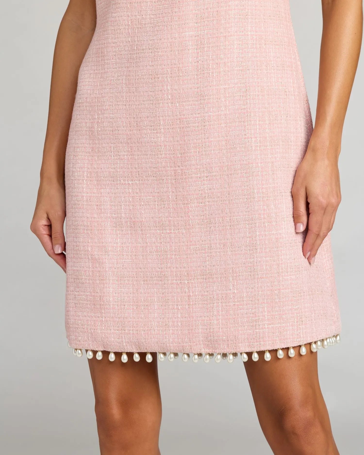 Pink Boucle Pearl Mini Dress With Bow-Myartka