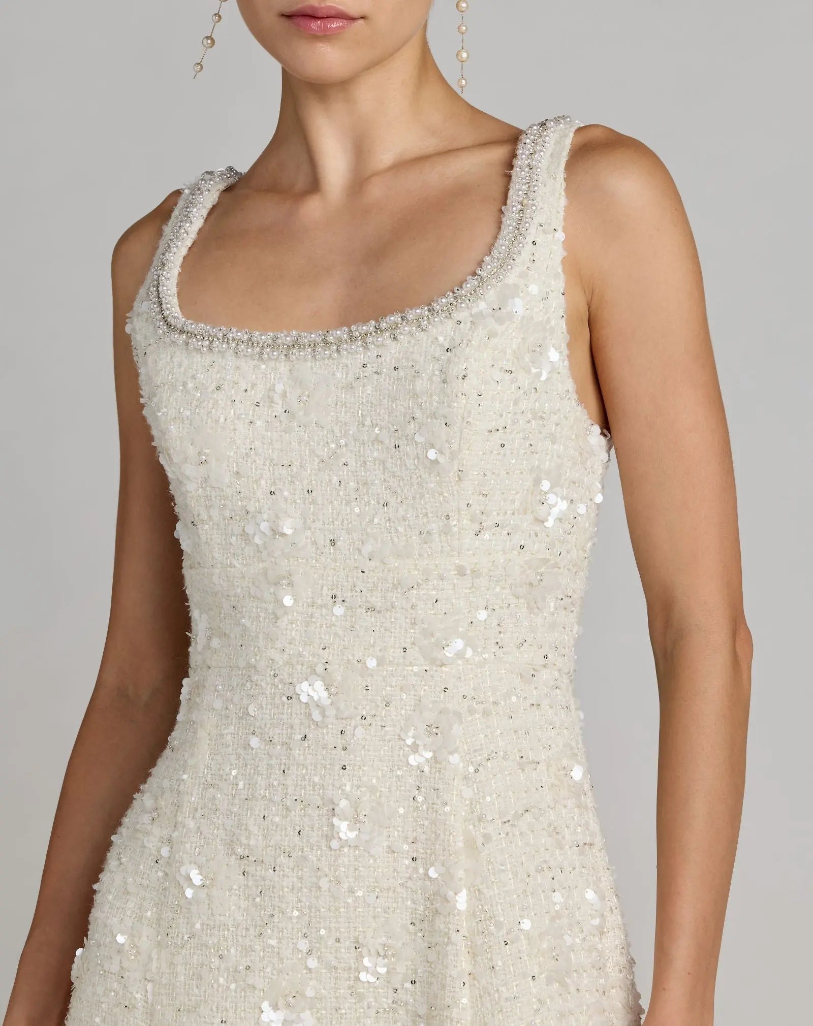 Ivory Embellished Boucle Midi Dress-Myartka