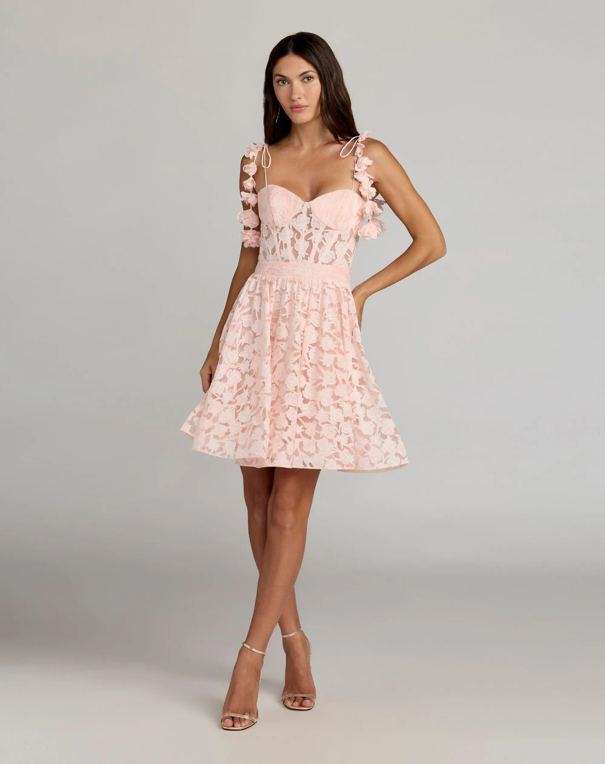 Pink Sleeveless Sweetheart Neck Floral Mini Dress-Myartka